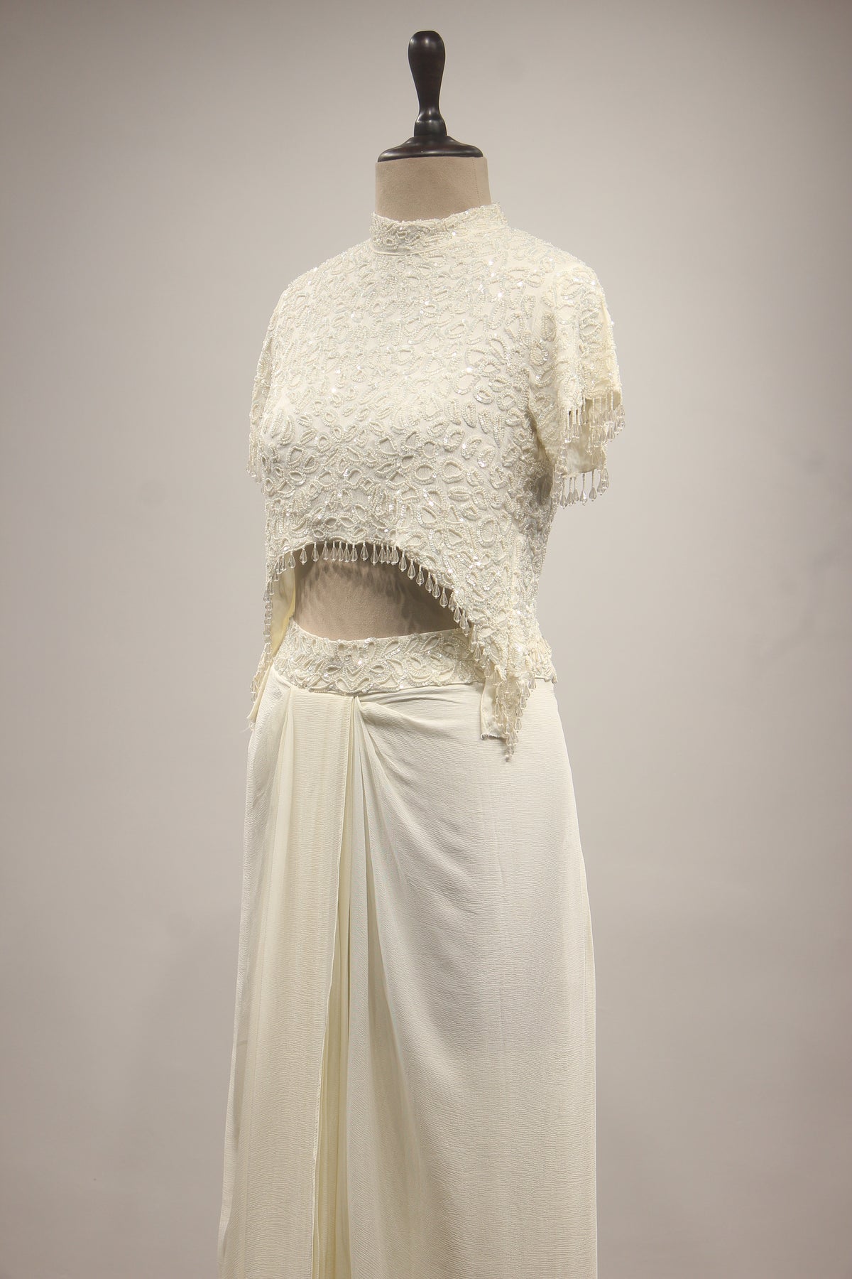 Crepe Indo-Western Drape Skirt with Bead & Sequin Handwork