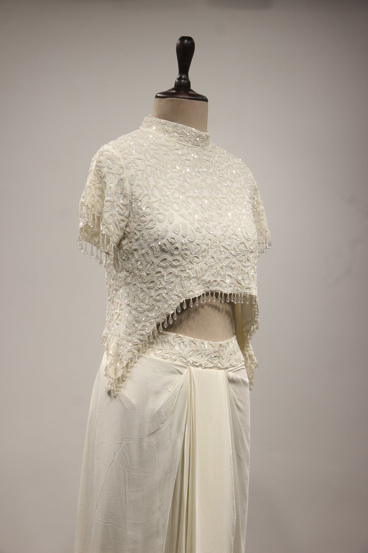 Crepe Indo-Western Drape Skirt with Bead & Sequin Handwork