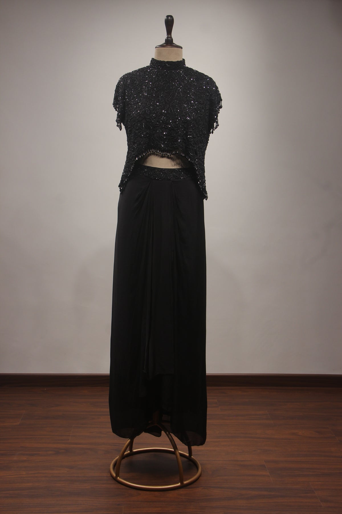 Crepe Indo-Western Drape Skirt with Bead & Sequin Handwork