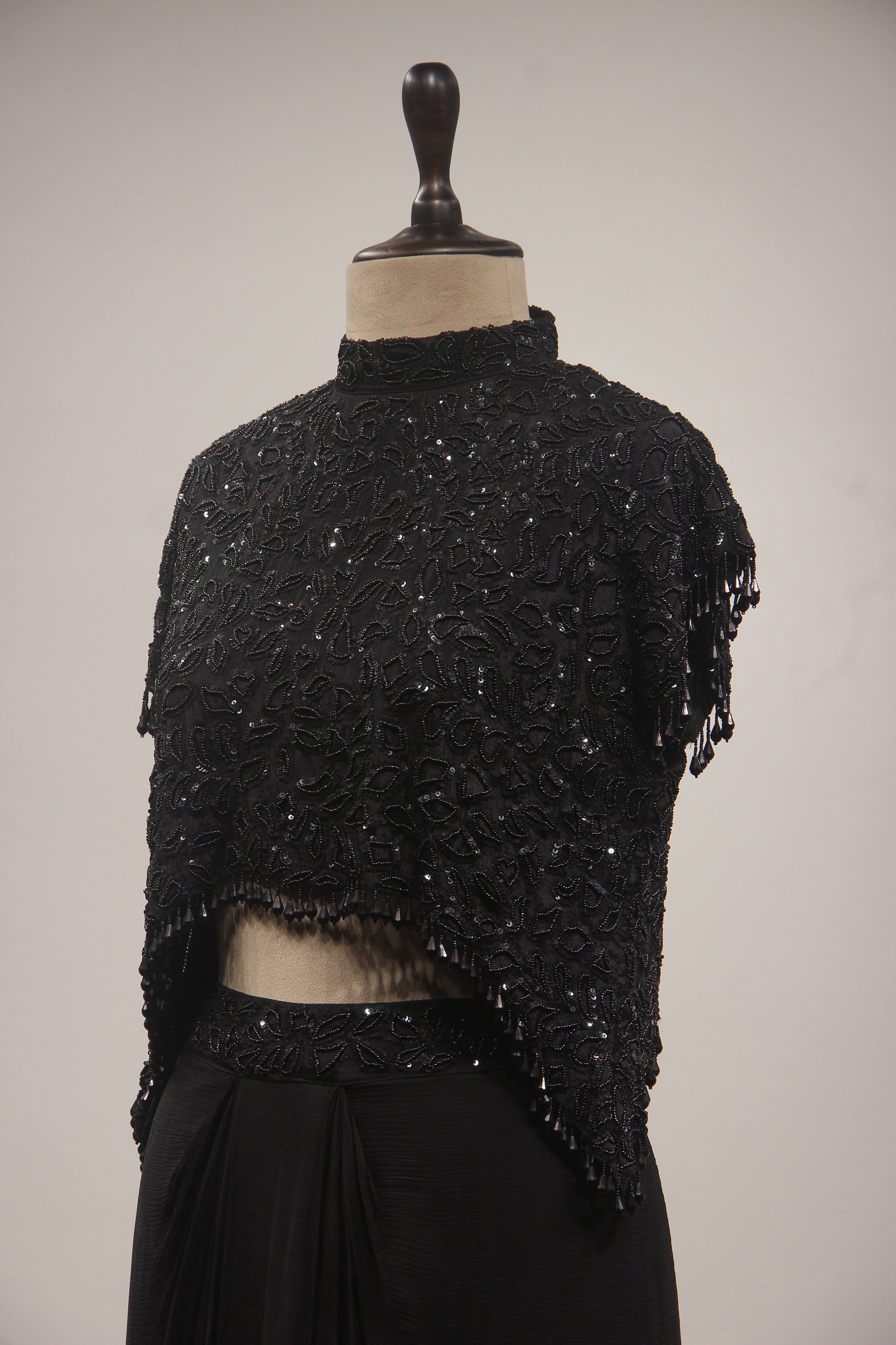 Crepe Indo-Western Drape Skirt with Bead & Sequin Handwork