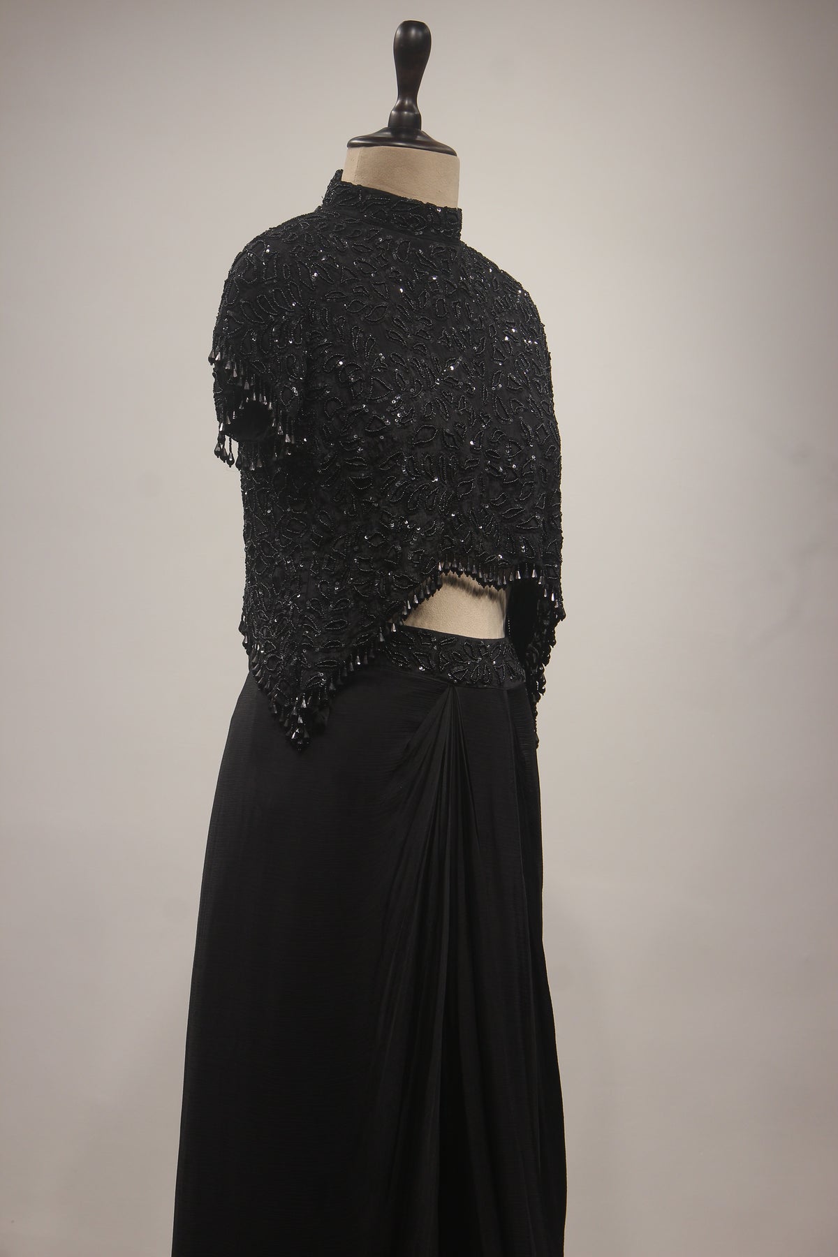 Crepe Indo-Western Drape Skirt with Bead & Sequin Handwork