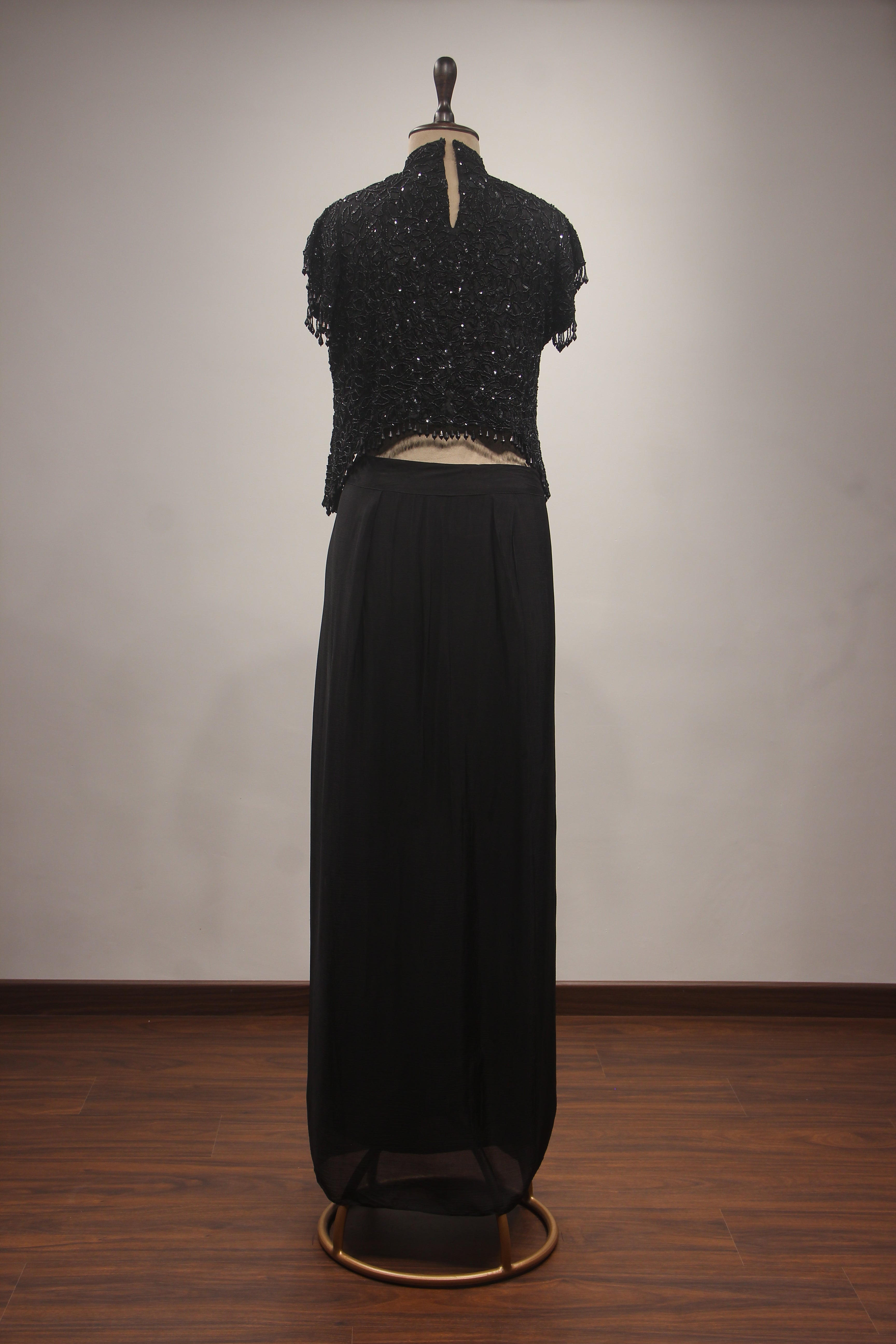 Crepe Indo-Western Drape Skirt with Bead & Sequin Handwork