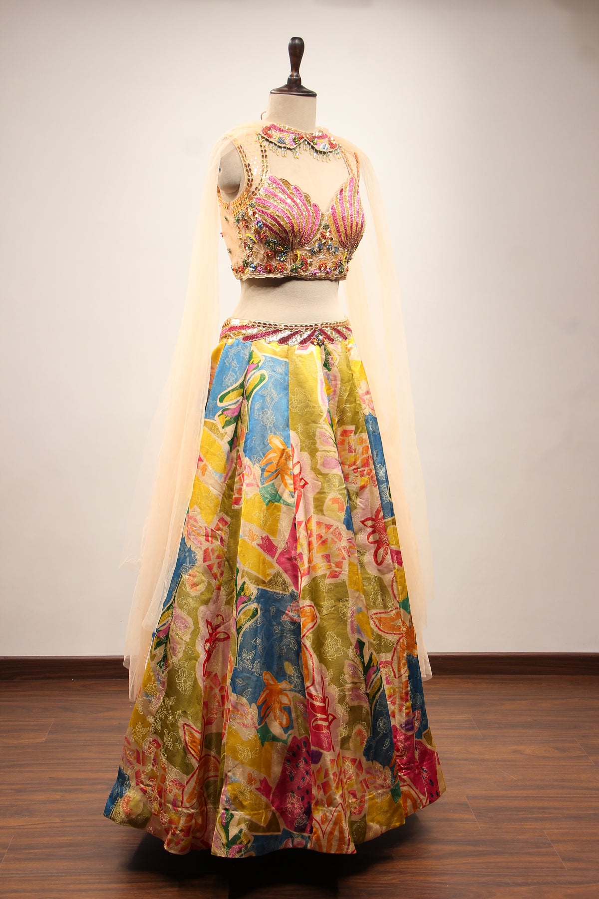 Multicolor Printed Tissue Lehenga with Cut Dana & Sequin Handwork Top – other side view