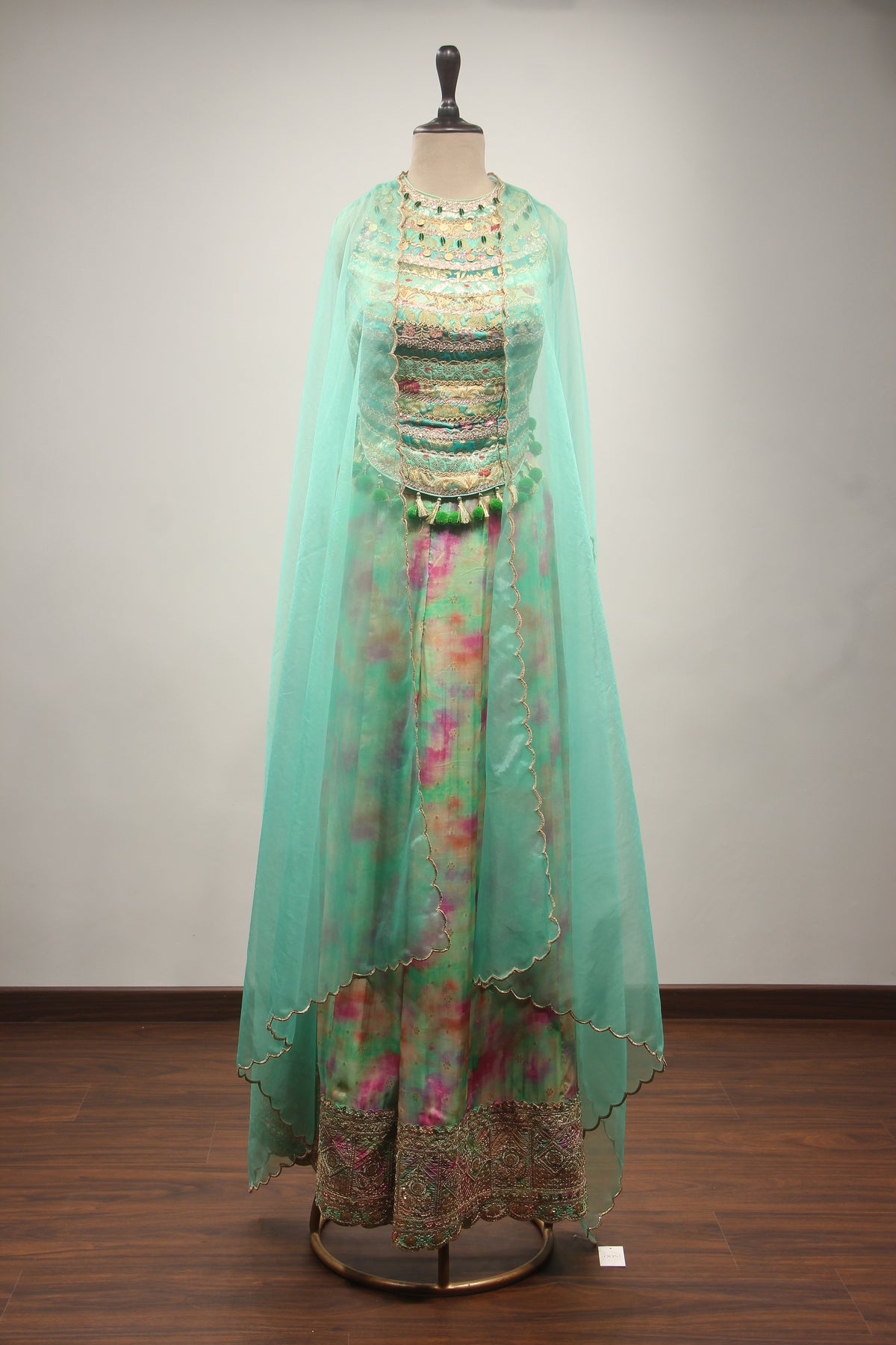 Green Organza Indo-Western with Zari Handwork Palazzo Corset Blouse