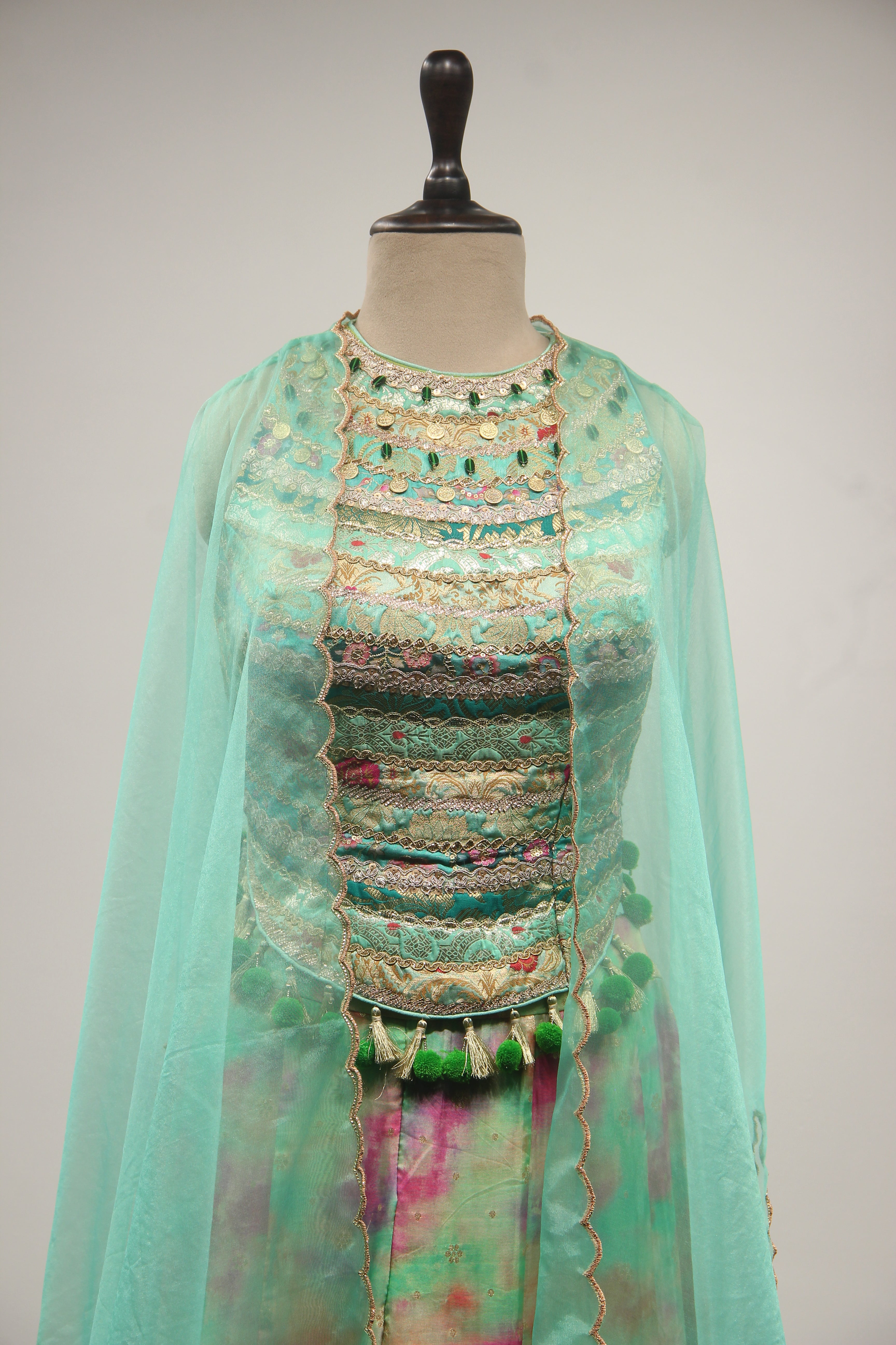 Green Organza Indo-Western with Zari Handwork Palazzo Corset Blouse