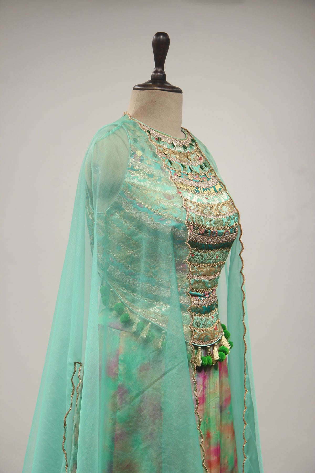 Green Organza Indo-Western with Zari Handwork Palazzo Corset Blouse