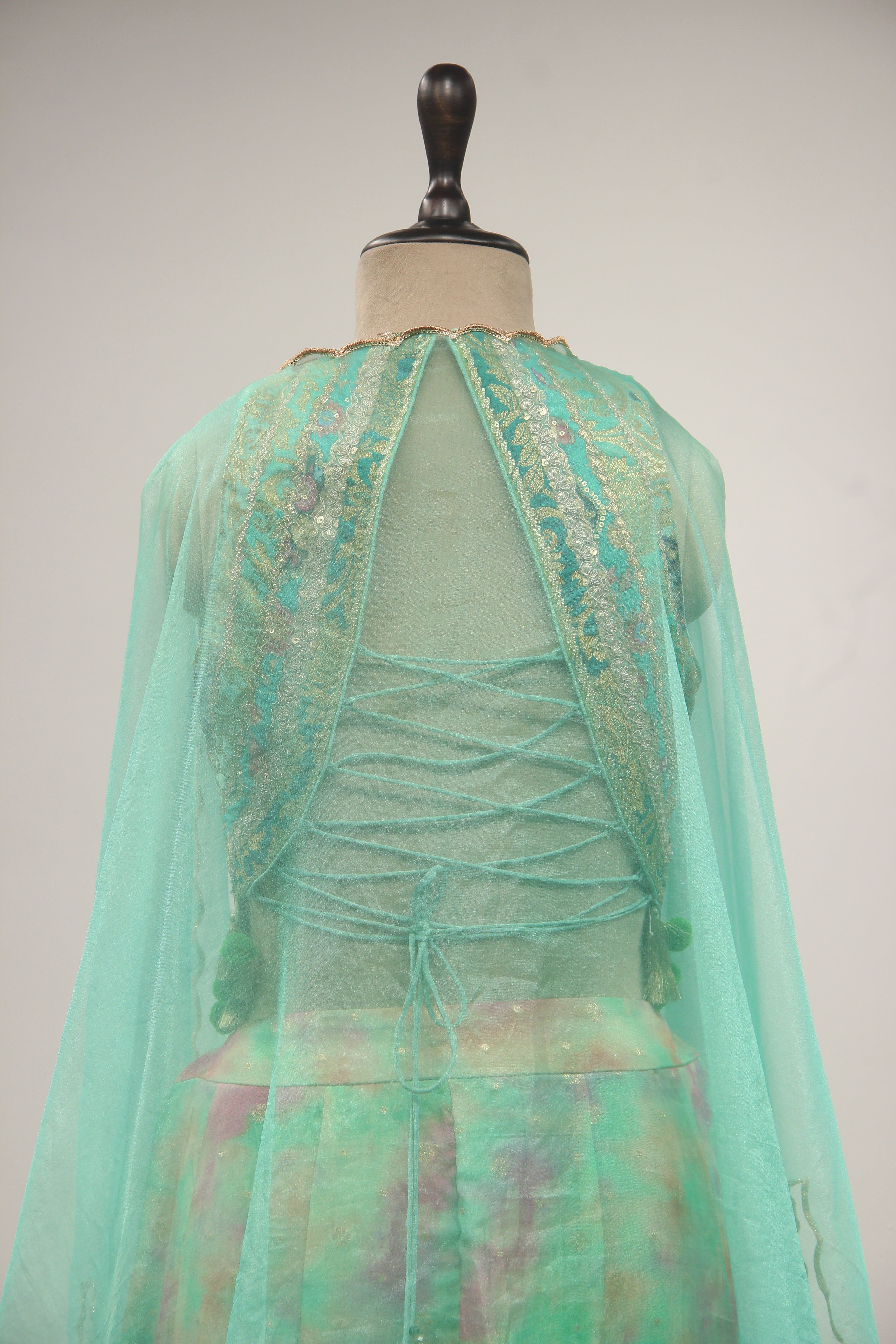 Green Organza Indo-Western with Zari Handwork Palazzo Corset Blouse