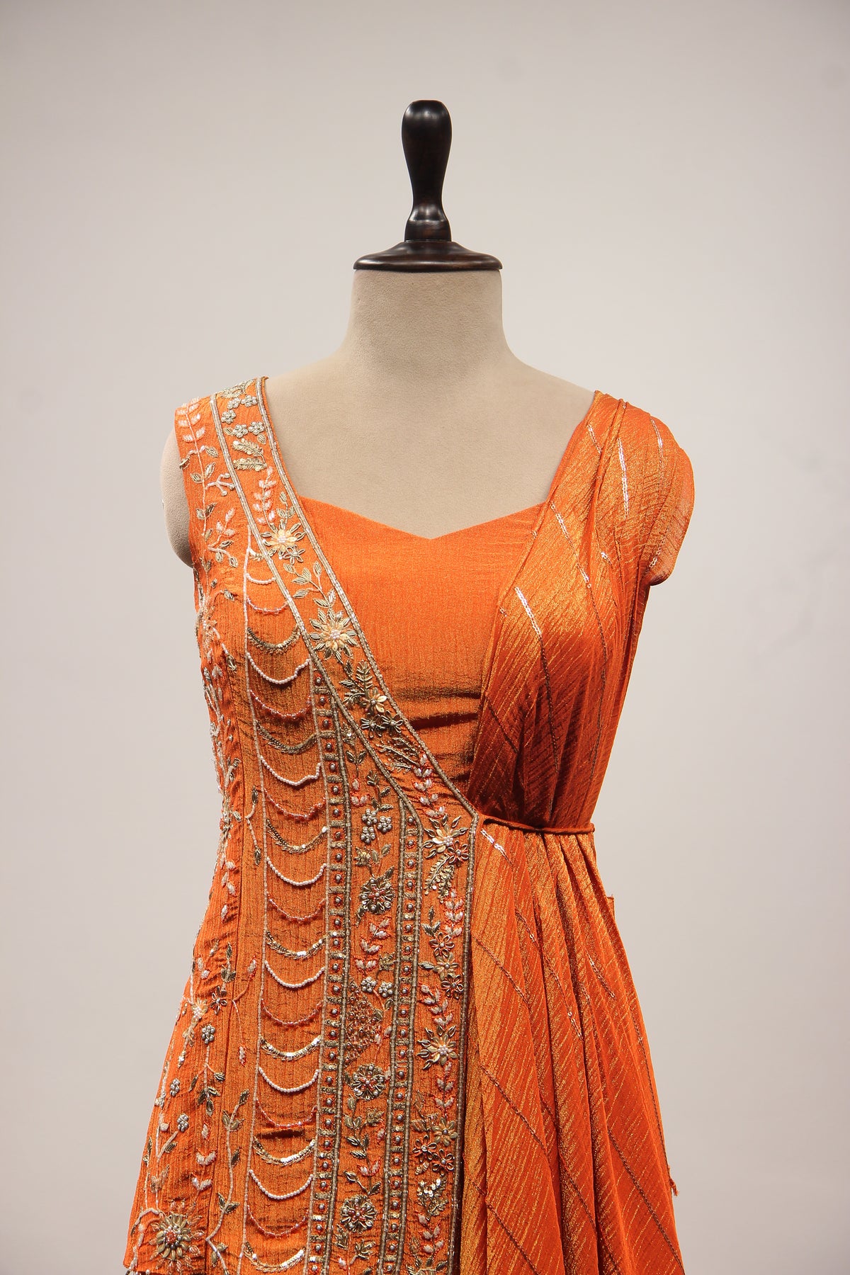 Tissue Rust Palazzo Indo Western with Cut Dana & Sequin Handwork