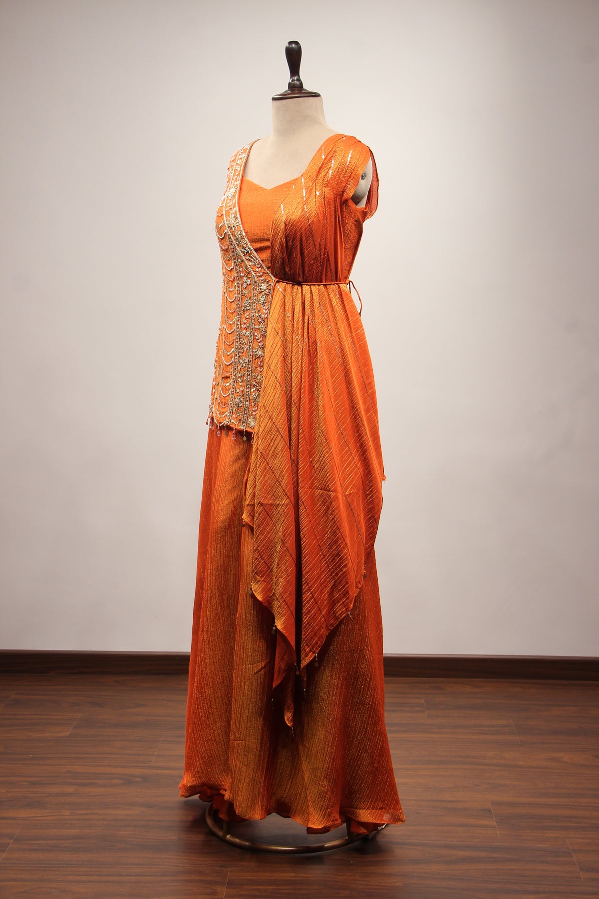 Tissue Rust Palazzo Indo Western with Cut Dana & Sequin Handwork