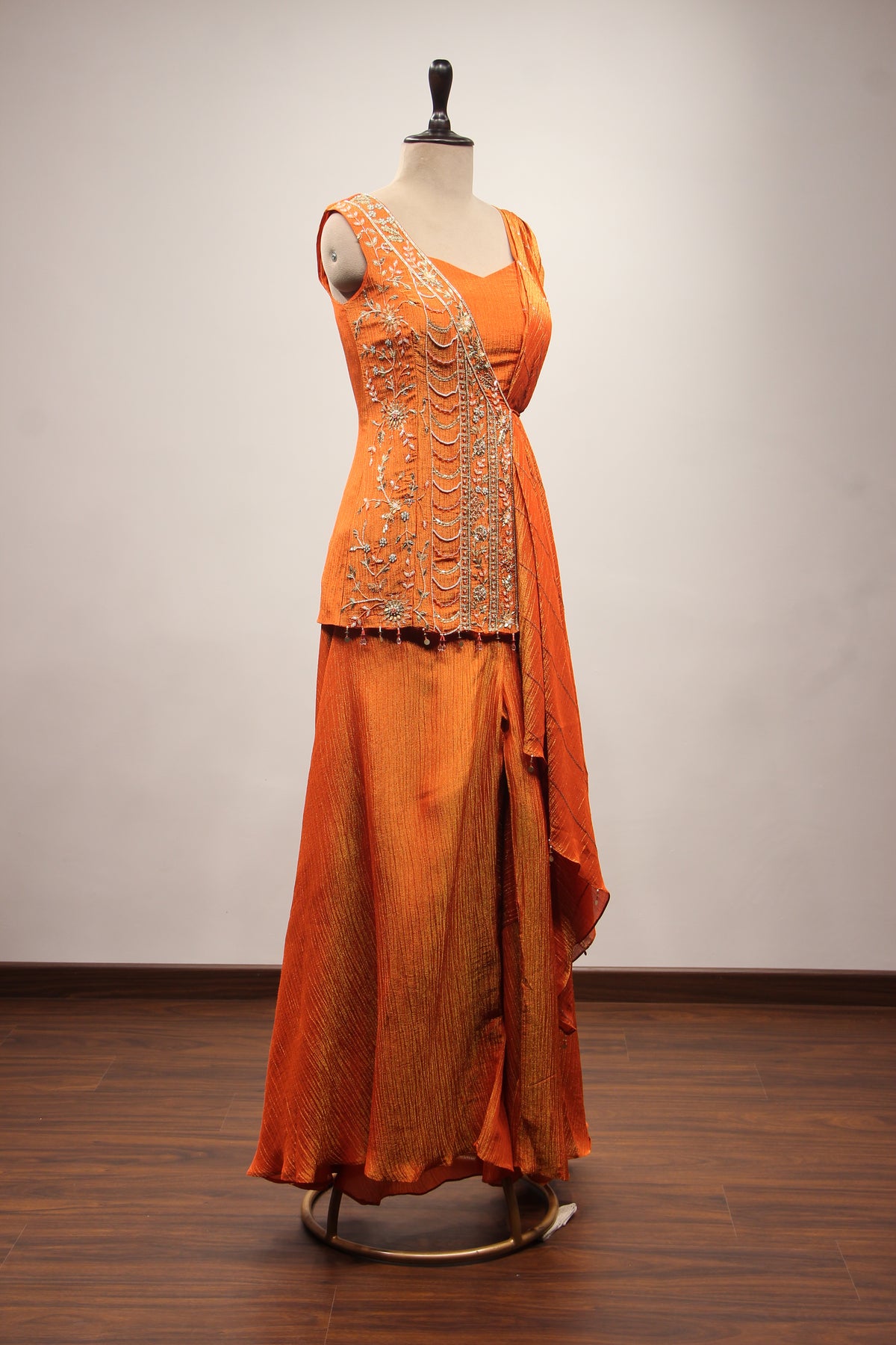 Tissue Rust Palazzo Indo Western with Cut Dana & Sequin Handwork