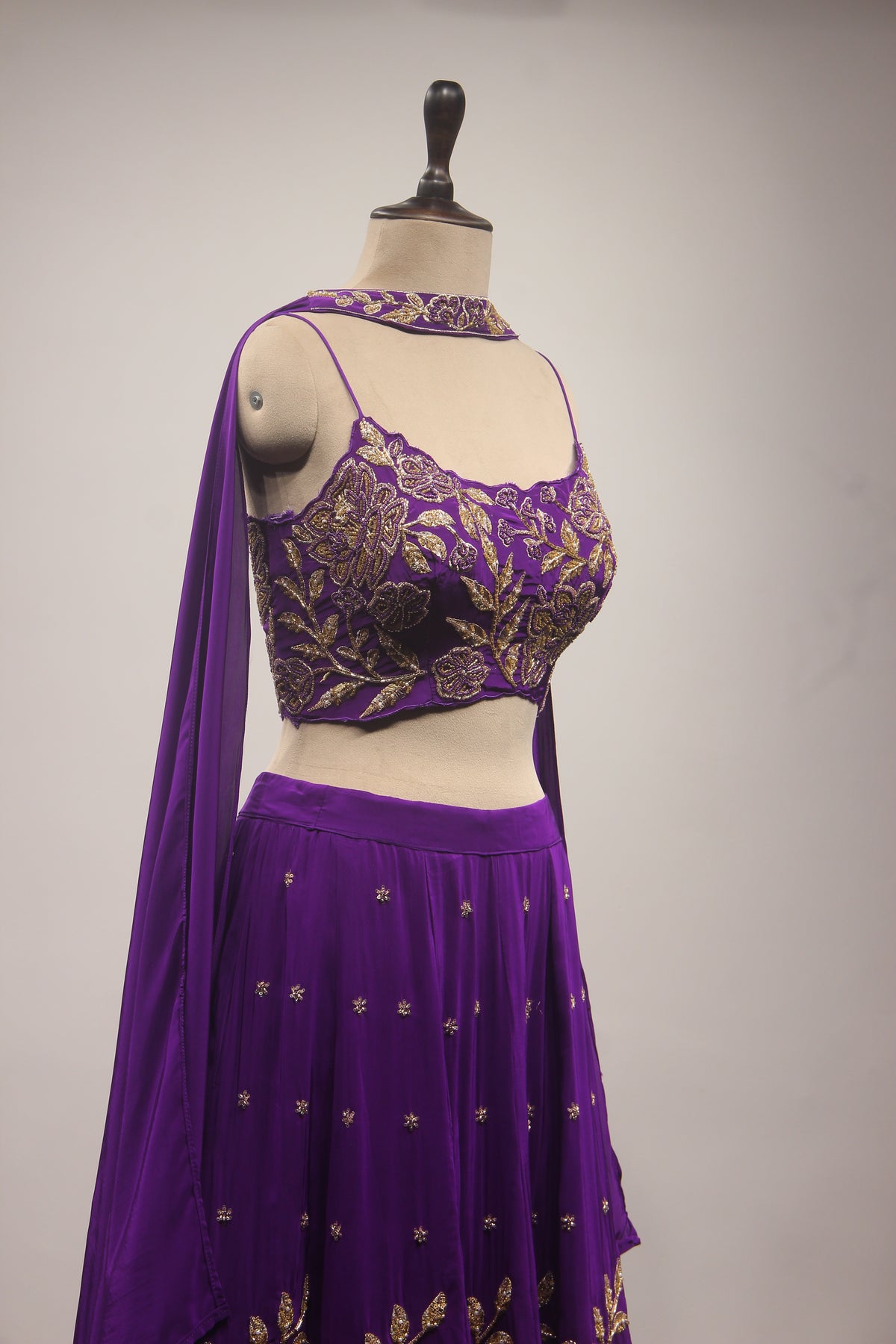 Crepe Lehenga with Zari & Zardozi Handwork Crop Top and Dupatta