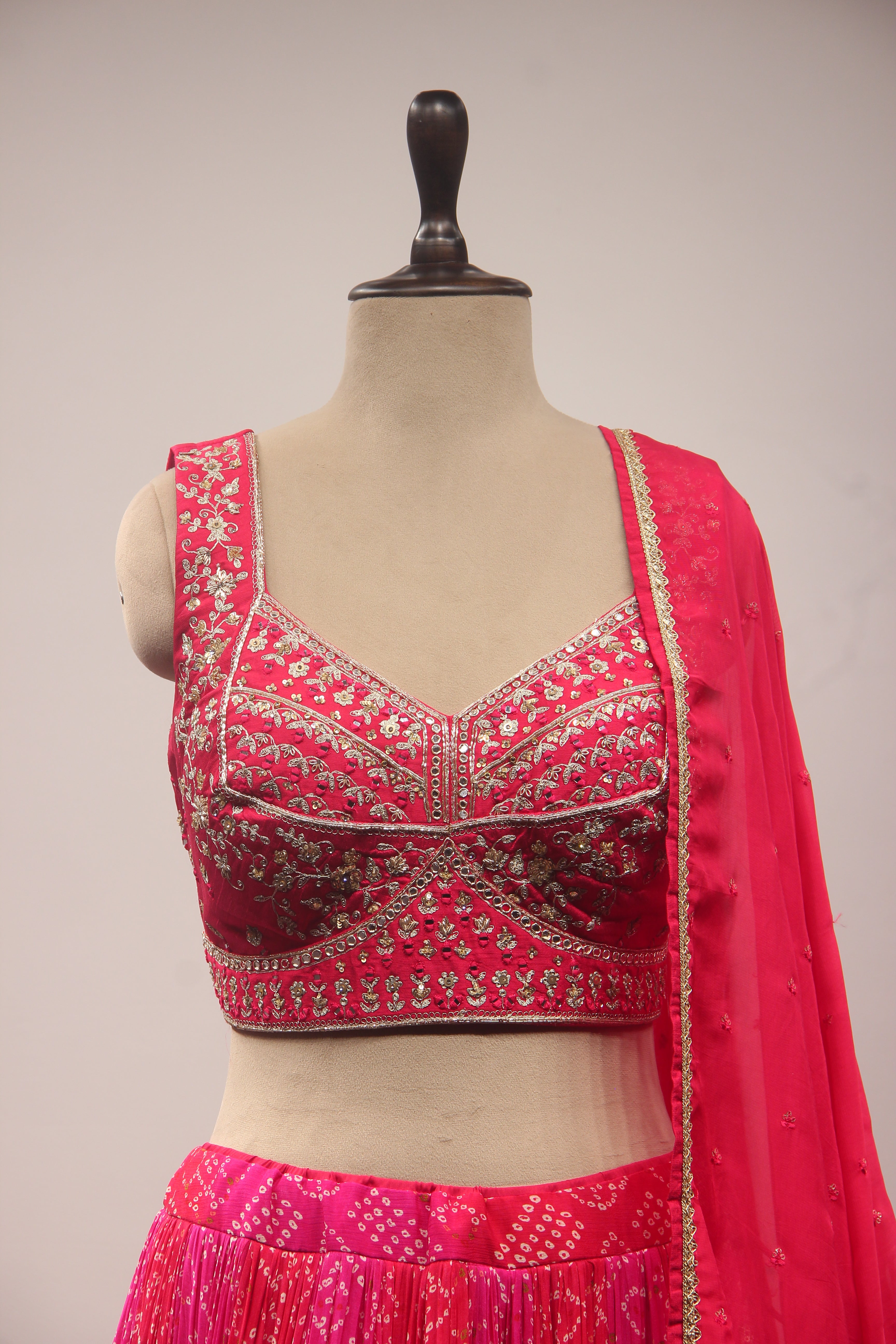 Pink Crepe Lehenga with Hand Embroidery & Sequin Handwork Crop Top