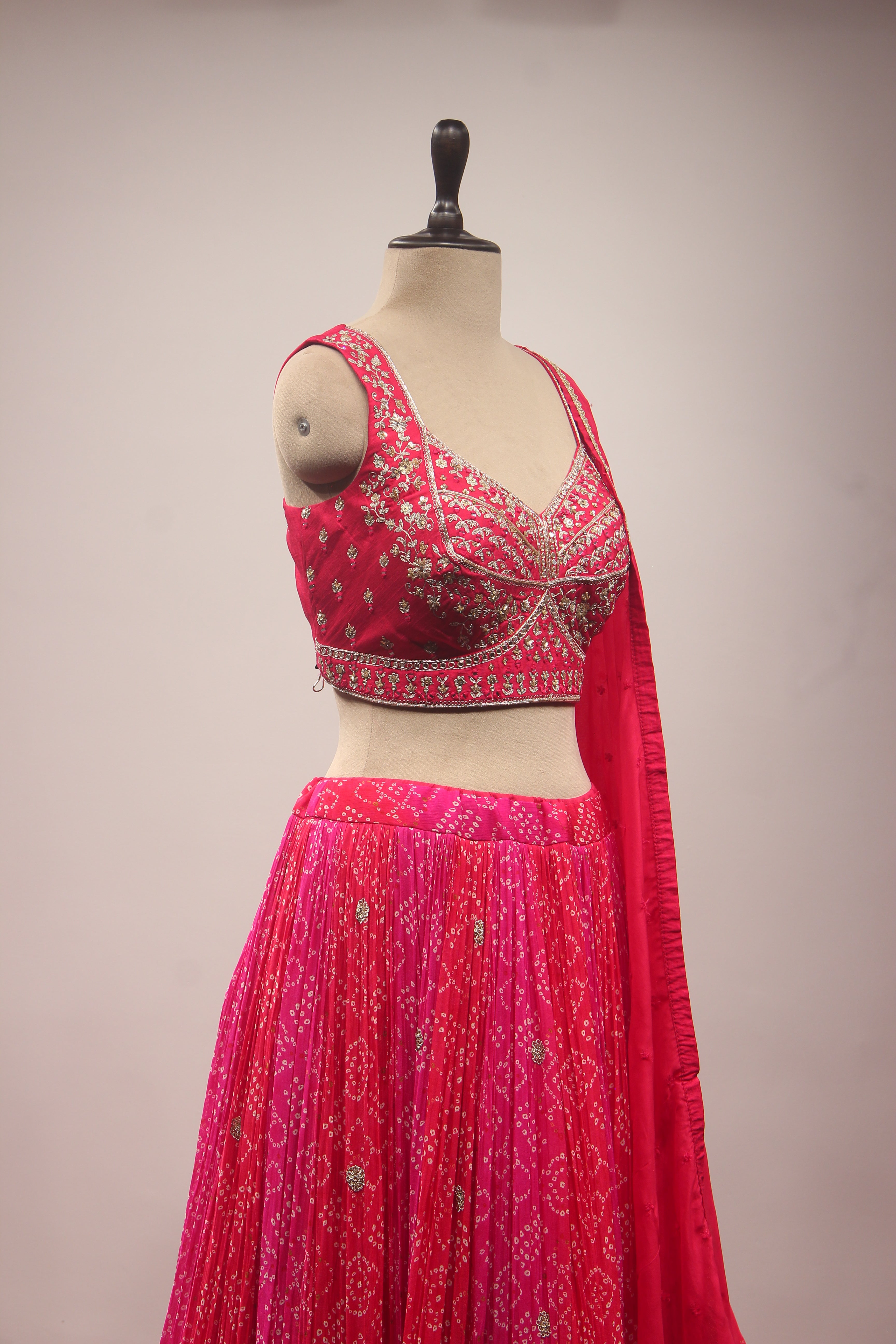 Pink Crepe Lehenga with Hand Embroidery & Sequin Handwork Crop Top