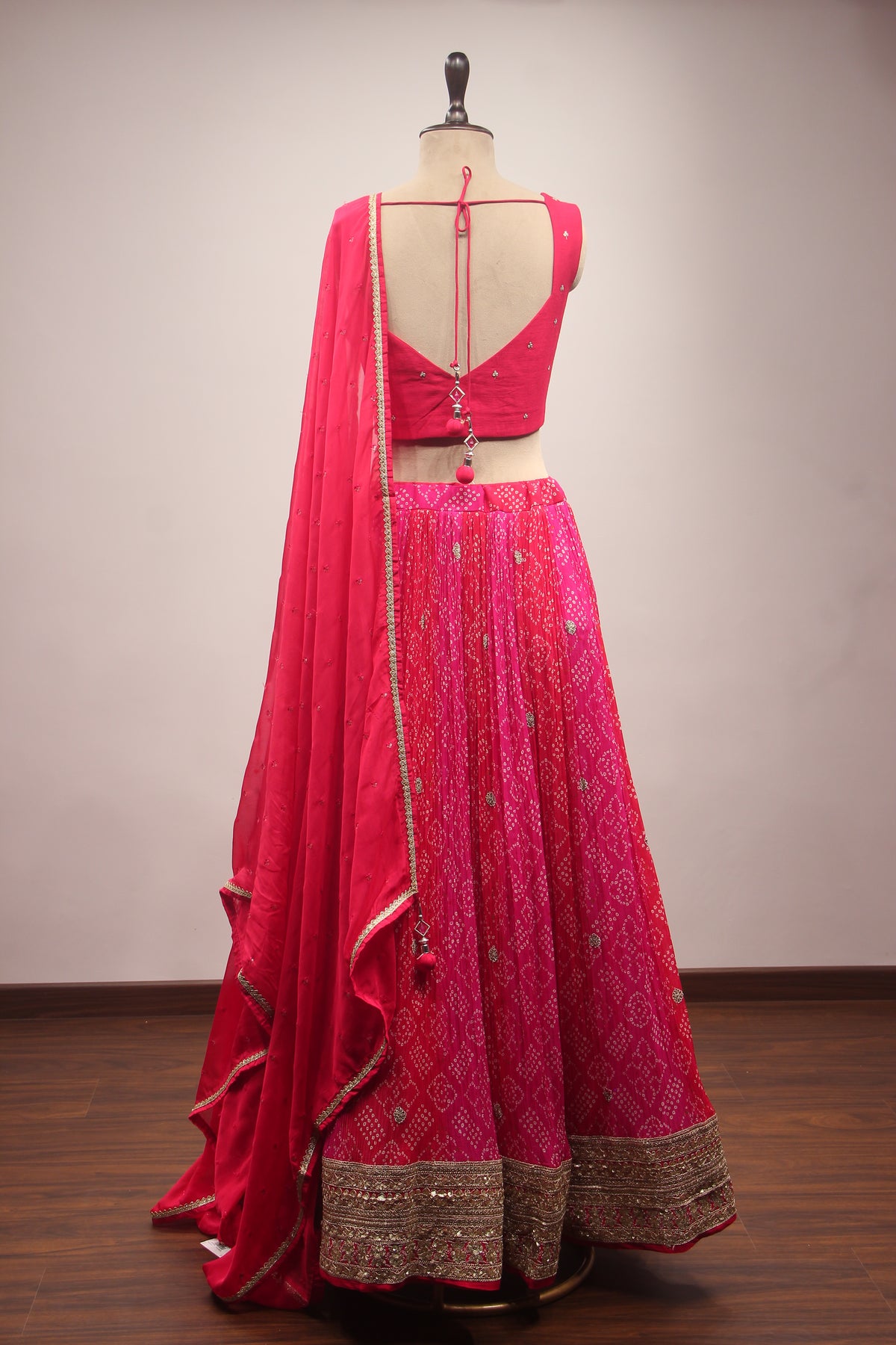 Pink Crepe Lehenga with Hand Embroidery & Sequin Handwork Crop Top