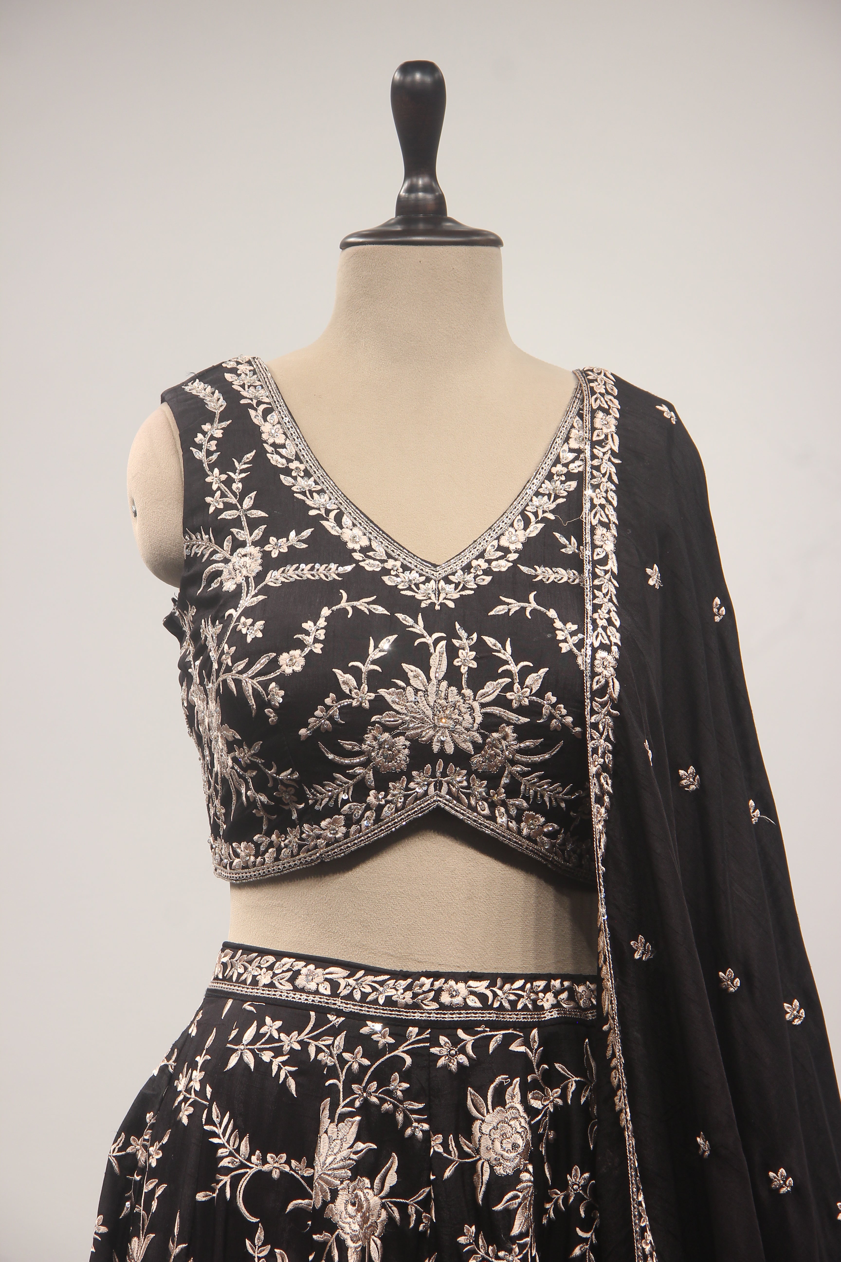 Dupion Lehenga Crop Top with Resham & Cut Dana Handwork