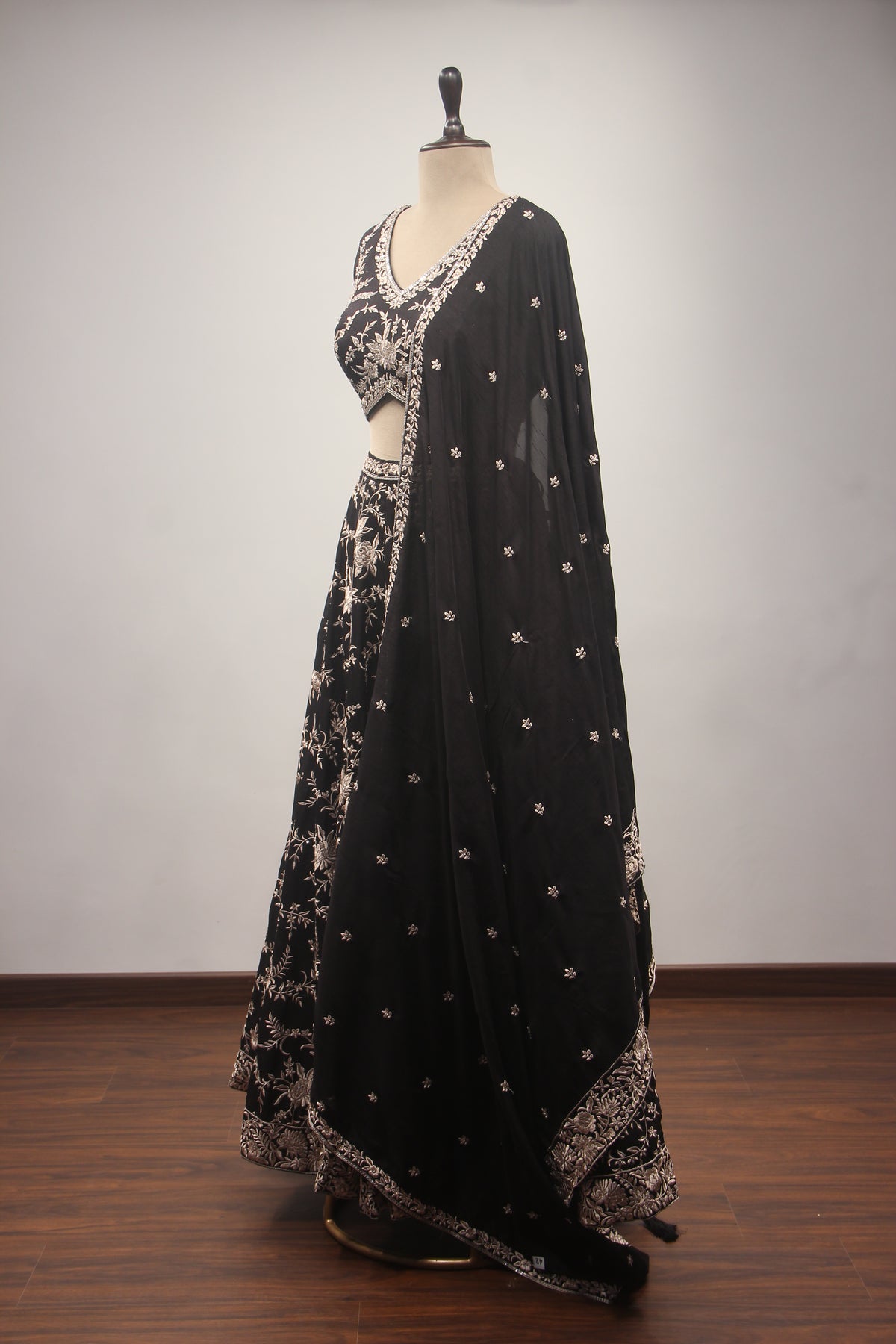 Dupion Lehenga Crop Top with Resham & Cut Dana Handwork