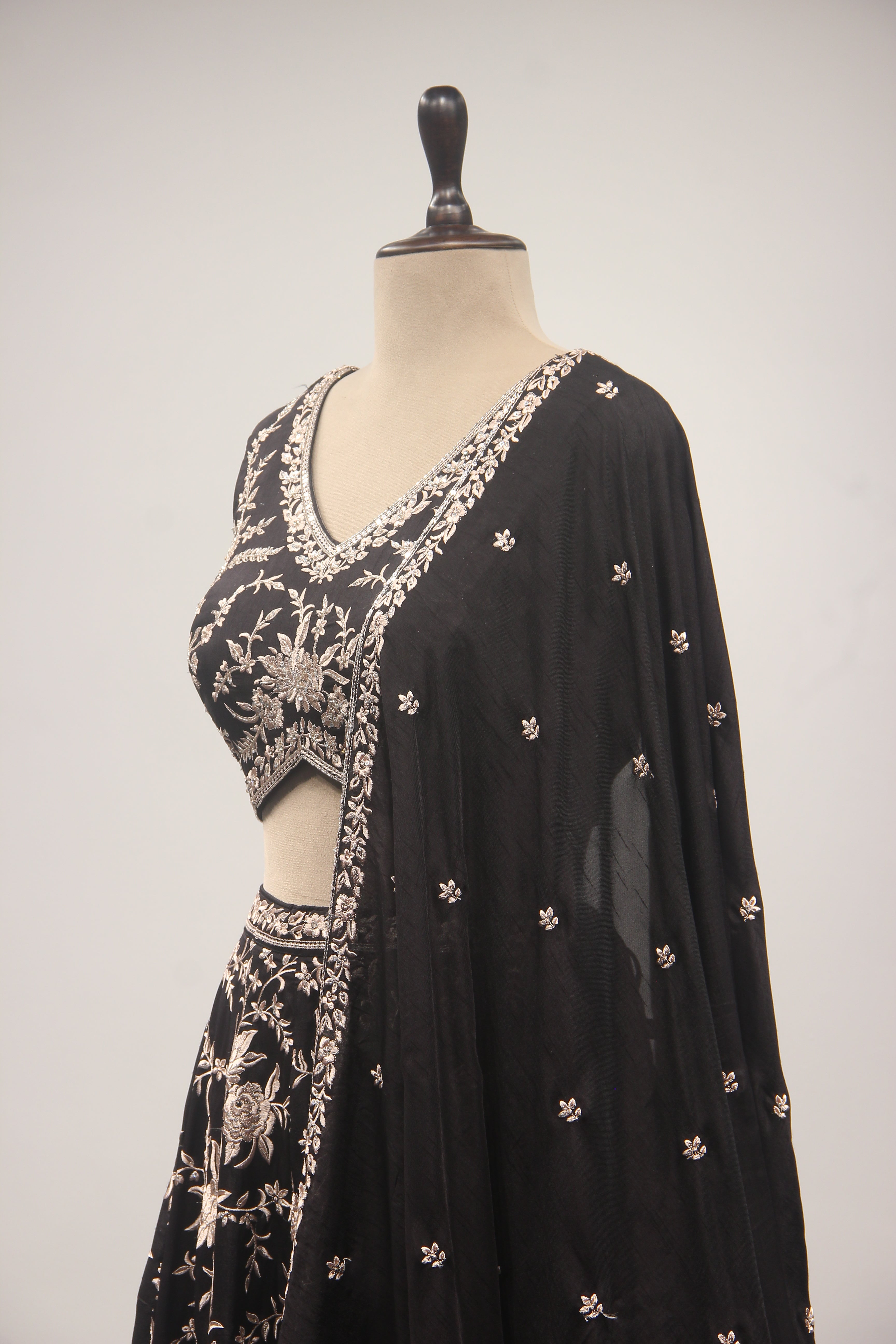 Dupion Lehenga Crop Top with Resham & Cut Dana Handwork