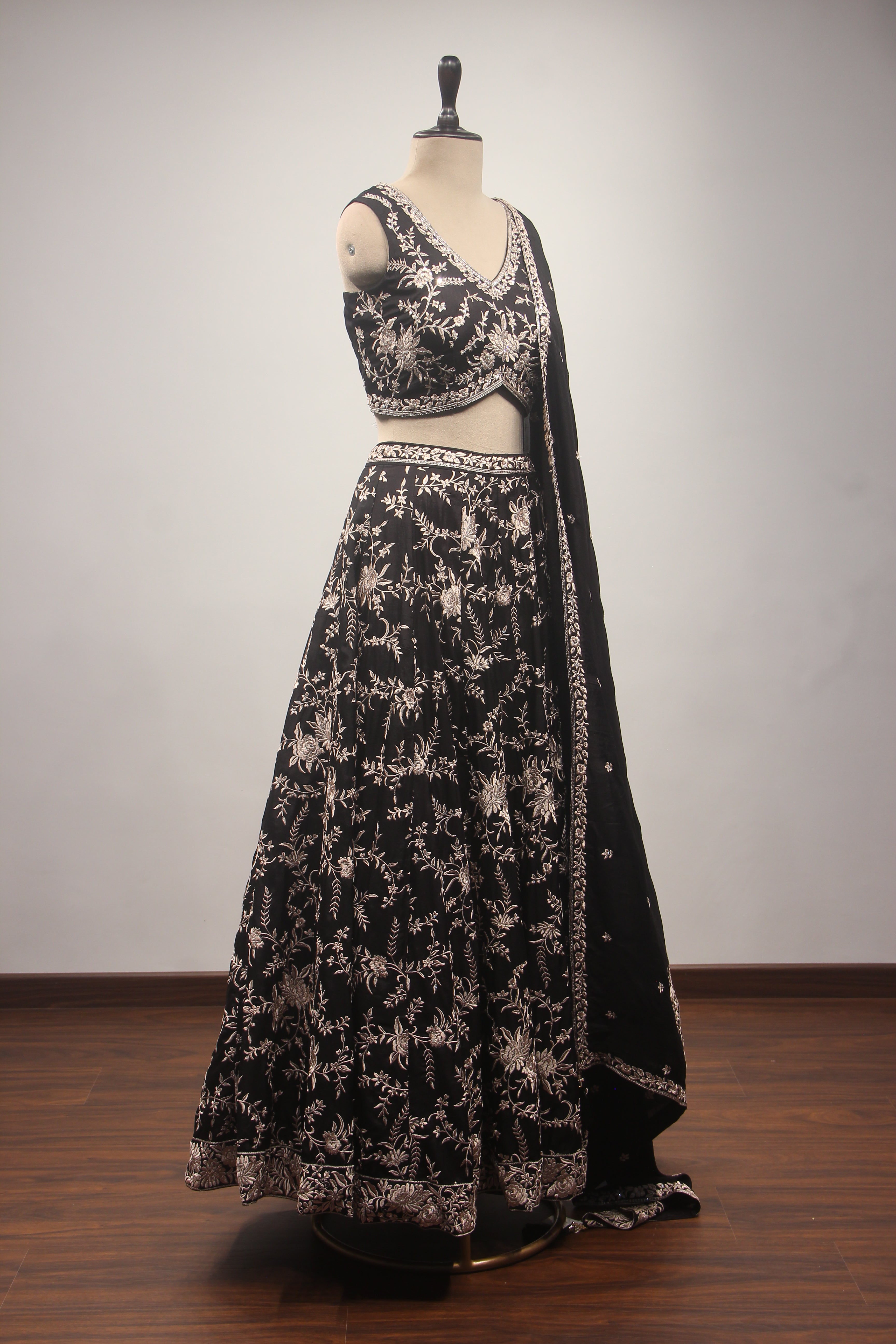 Dupion Lehenga Crop Top with Resham & Cut Dana Handwork