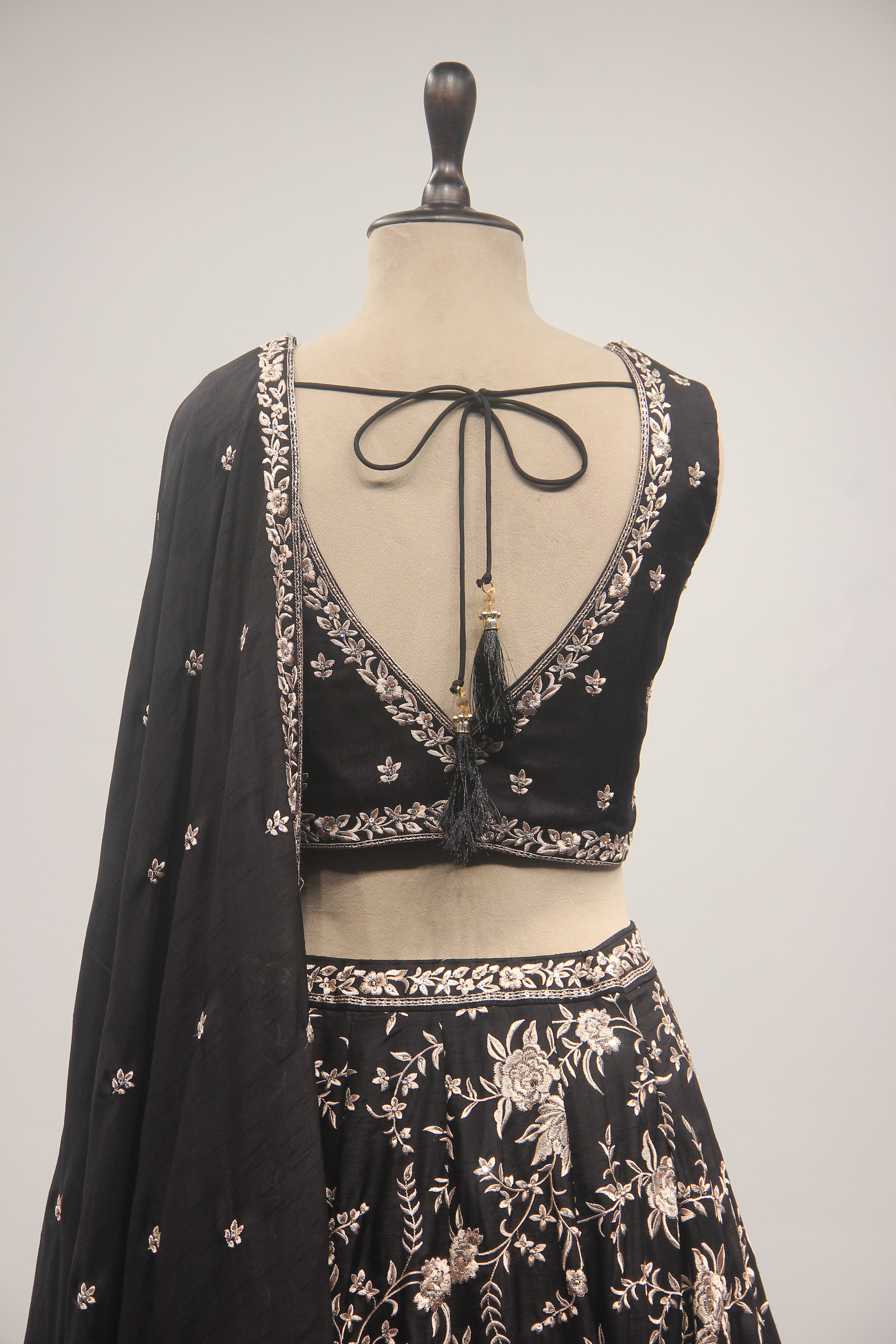 Dupion Lehenga Crop Top with Resham & Cut Dana Handwork