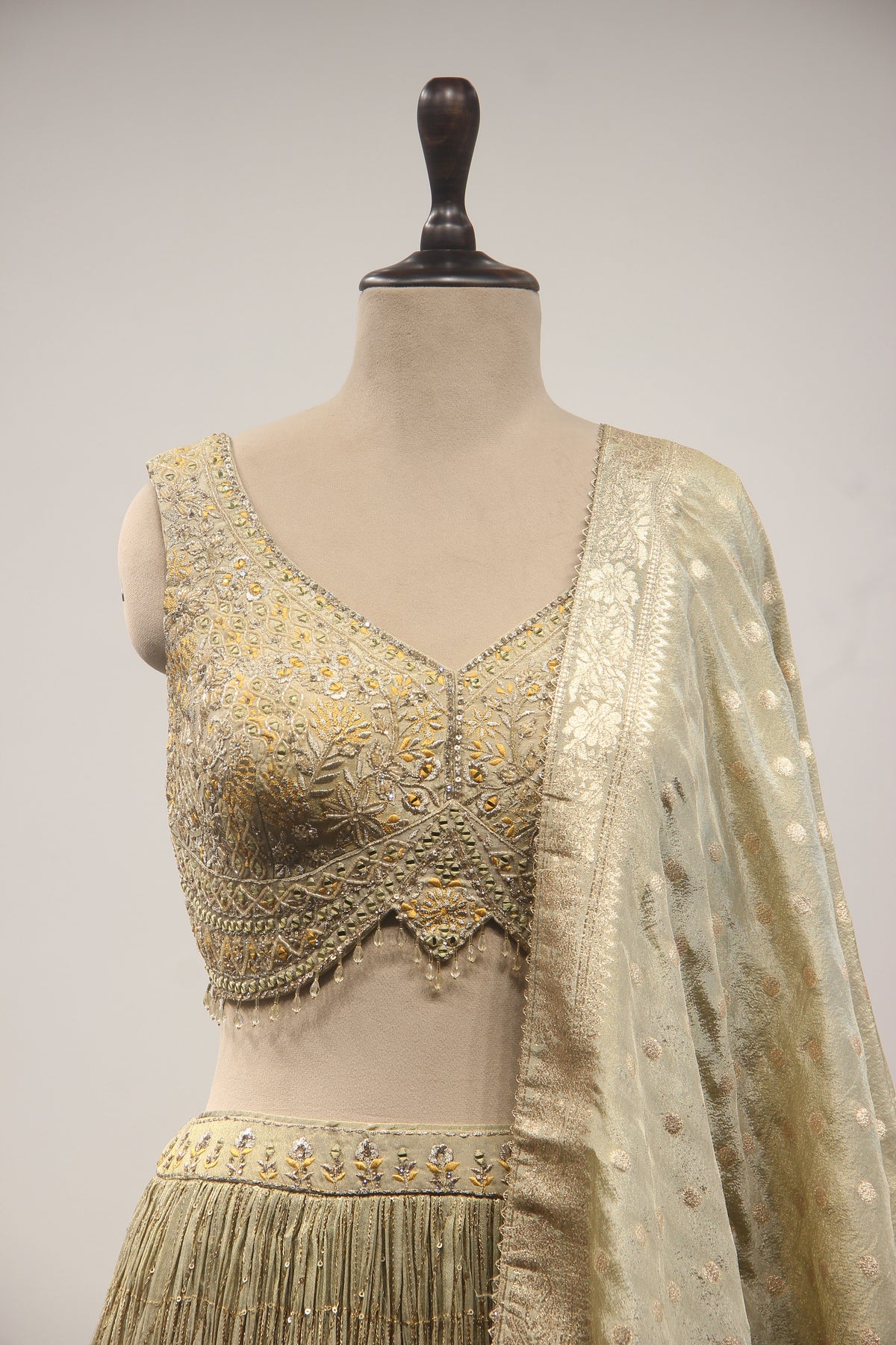 Tissue Ombre Lehenga with Hand Embroidery & Resham Handwork Crop Top