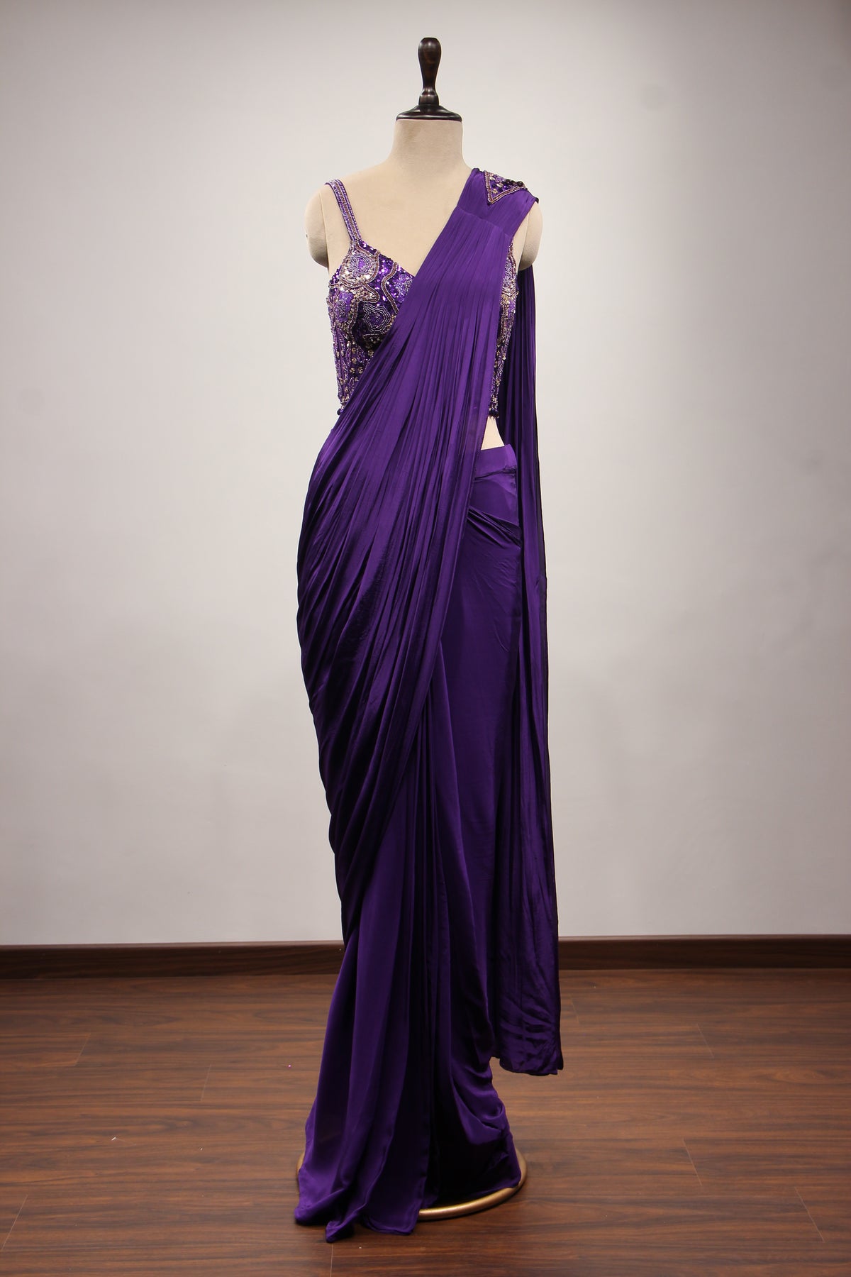 Crepe Drape Saree with Cut Dana & Sequin Handwork and Net Corset