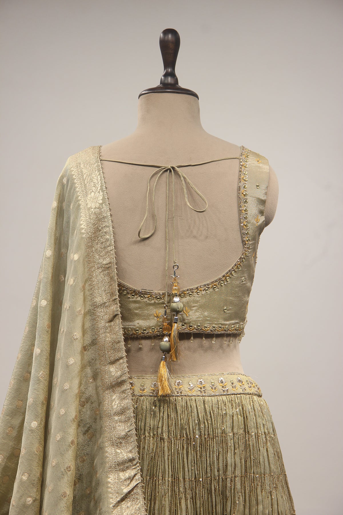 Tissue Ombre Lehenga with Hand Embroidery & Resham Handwork Crop Top