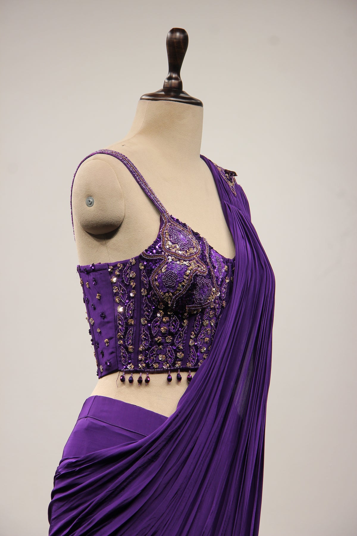 Crepe Drape Saree with Cut Dana & Sequin Handwork and Net Corset