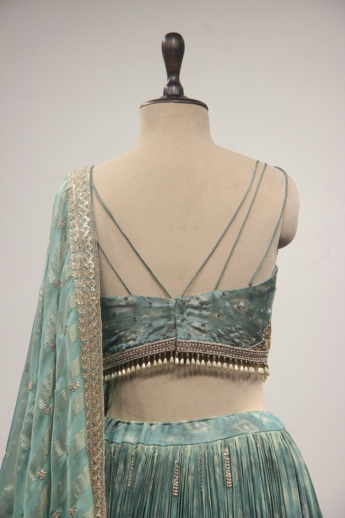 Sea Green Tissue Lehenga with Zardozi, Zari & Sequin Embroidery