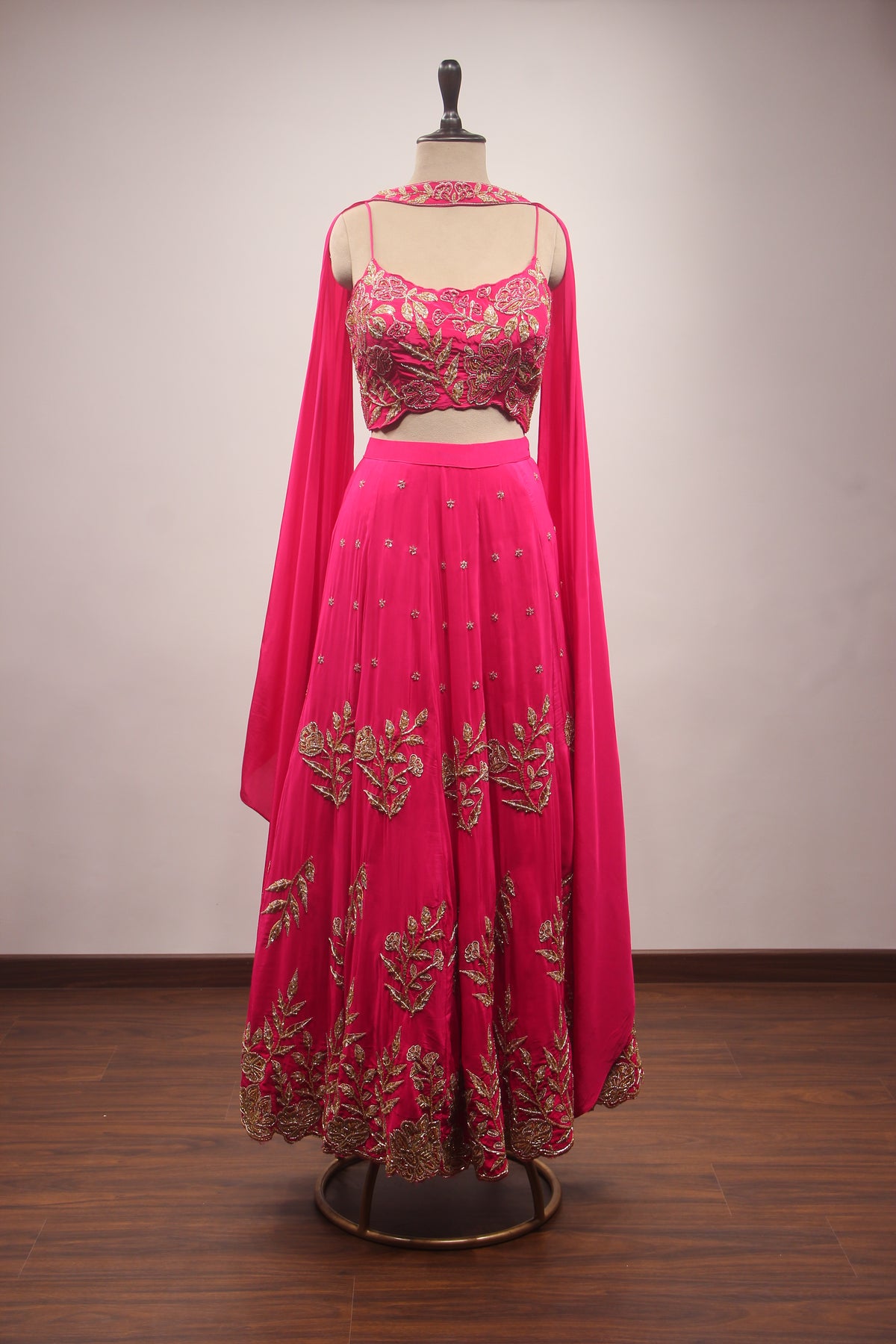 Crepe Lehenga with Zari & Zardozi Handwork Crop Top and Dupatta
