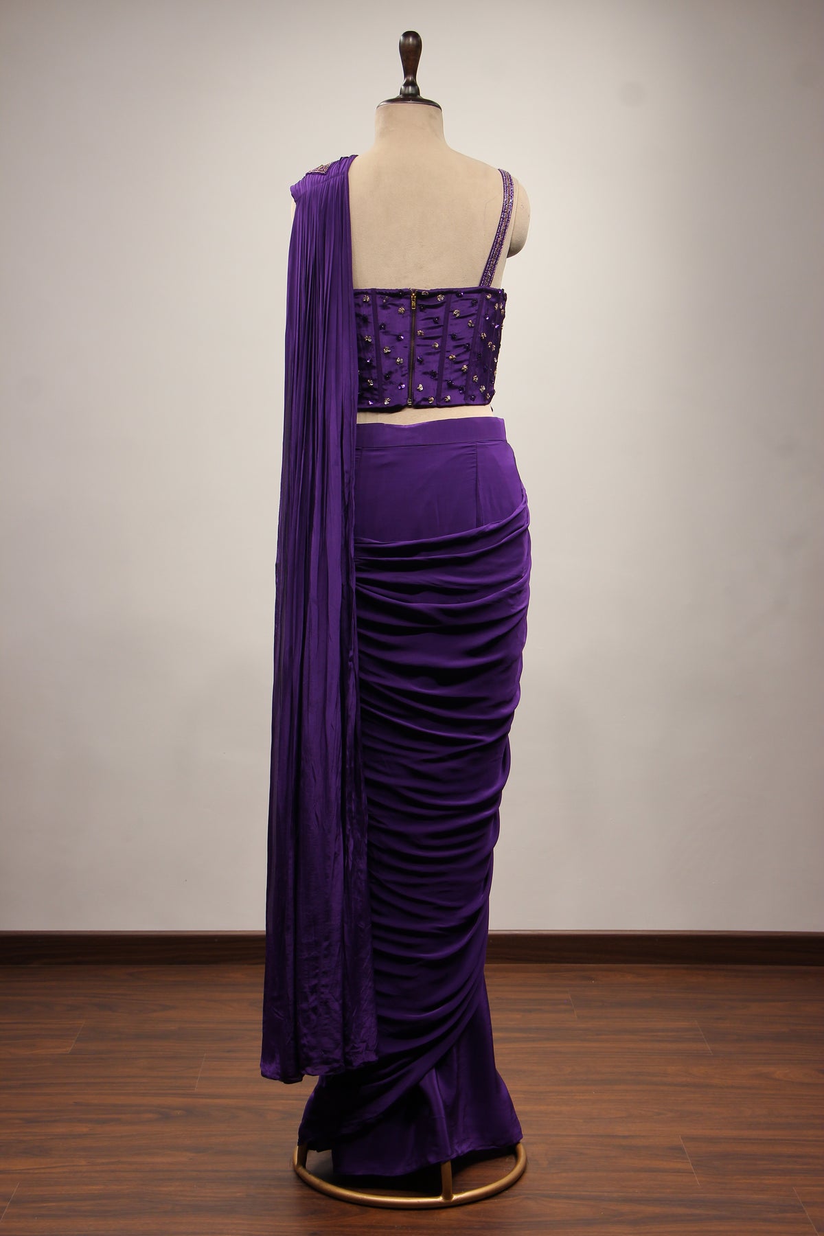 Crepe Drape Saree with Cut Dana & Sequin Handwork and Net Corset