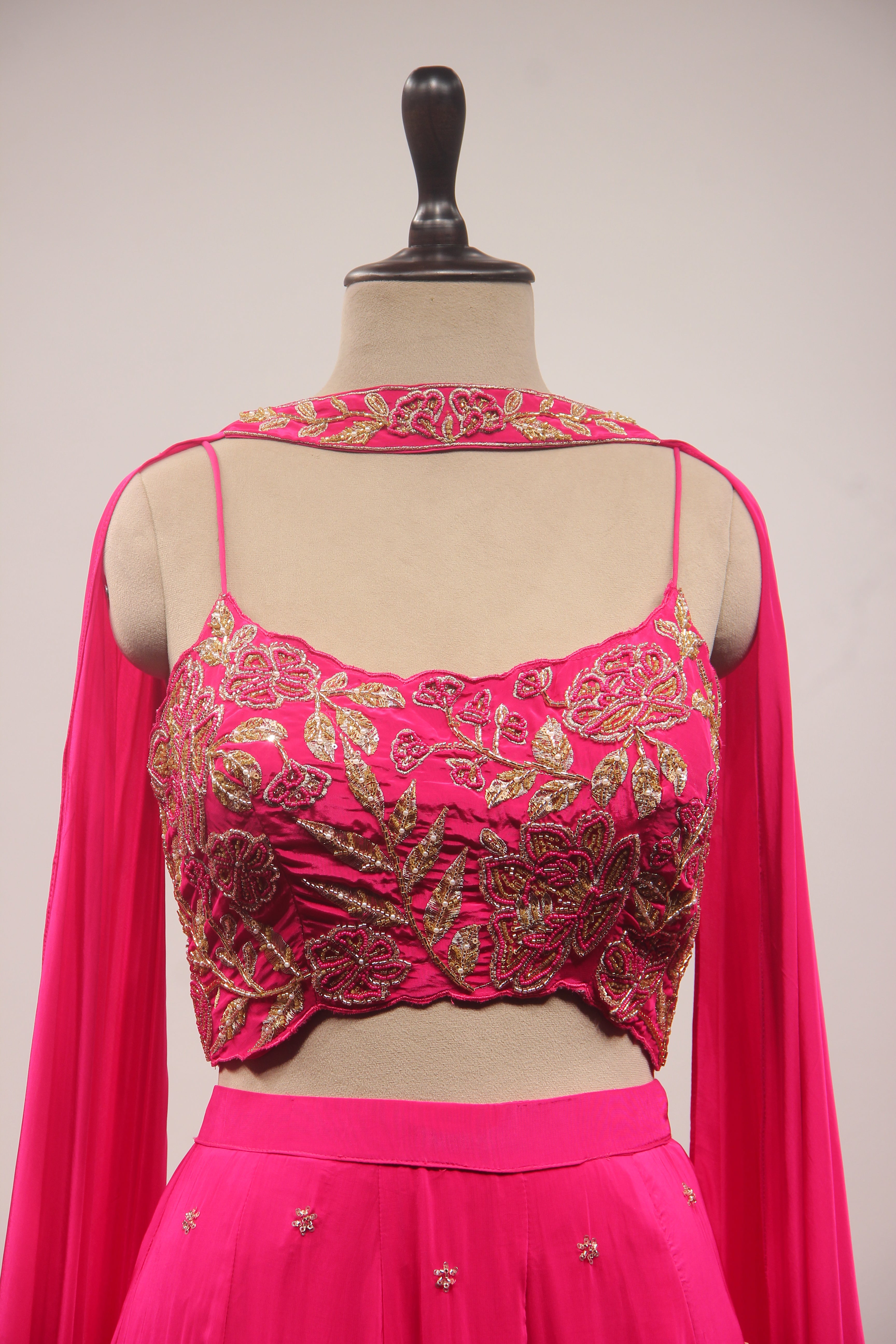 Crepe Lehenga with Zari & Zardozi Handwork Crop Top and Dupatta