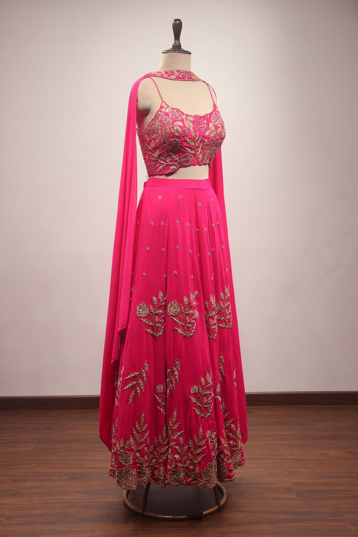 Crepe Lehenga with Zari & Zardozi Handwork Crop Top and Dupatta