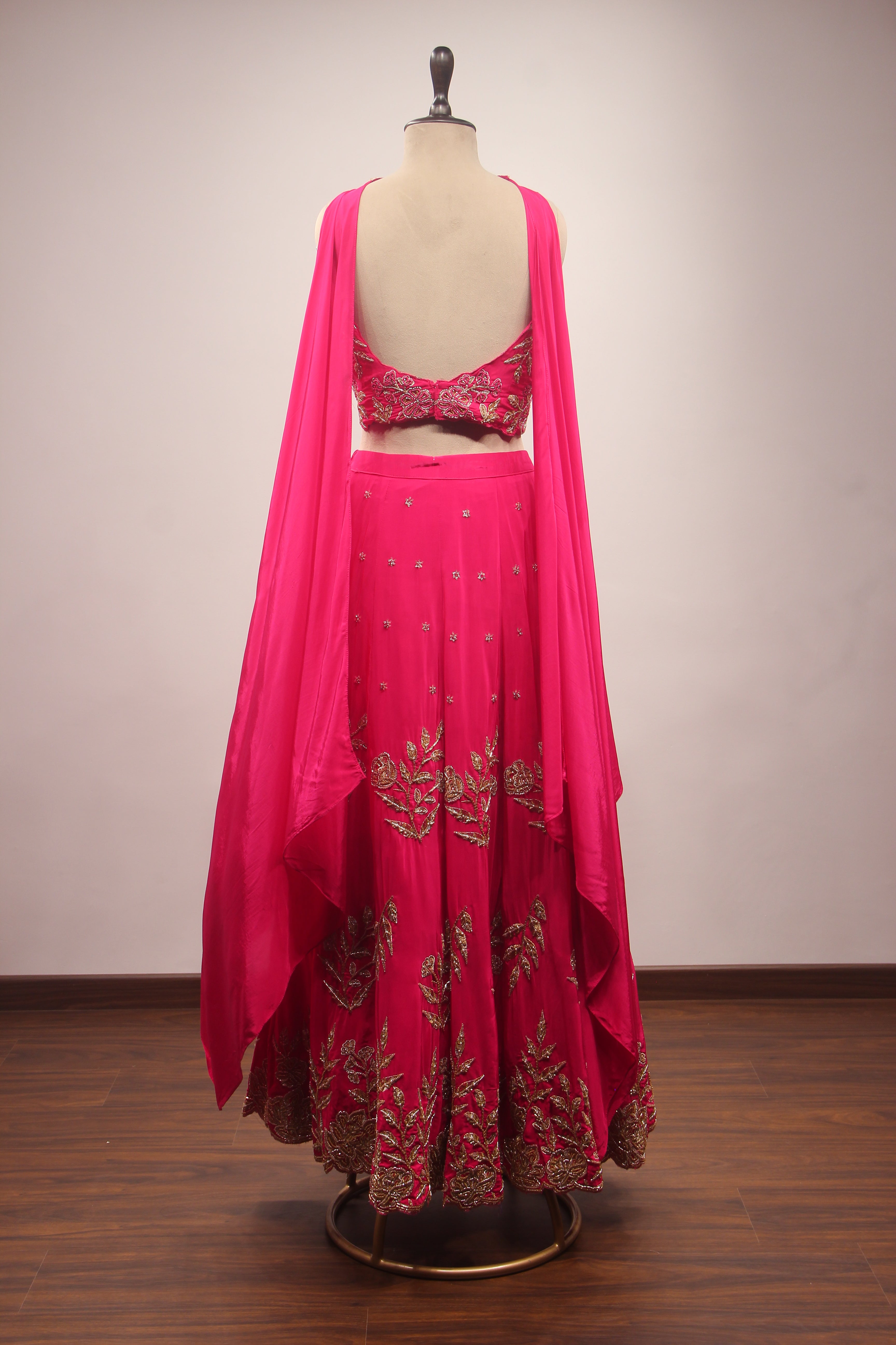 Crepe Lehenga with Zari & Zardozi Handwork Crop Top and Dupatta