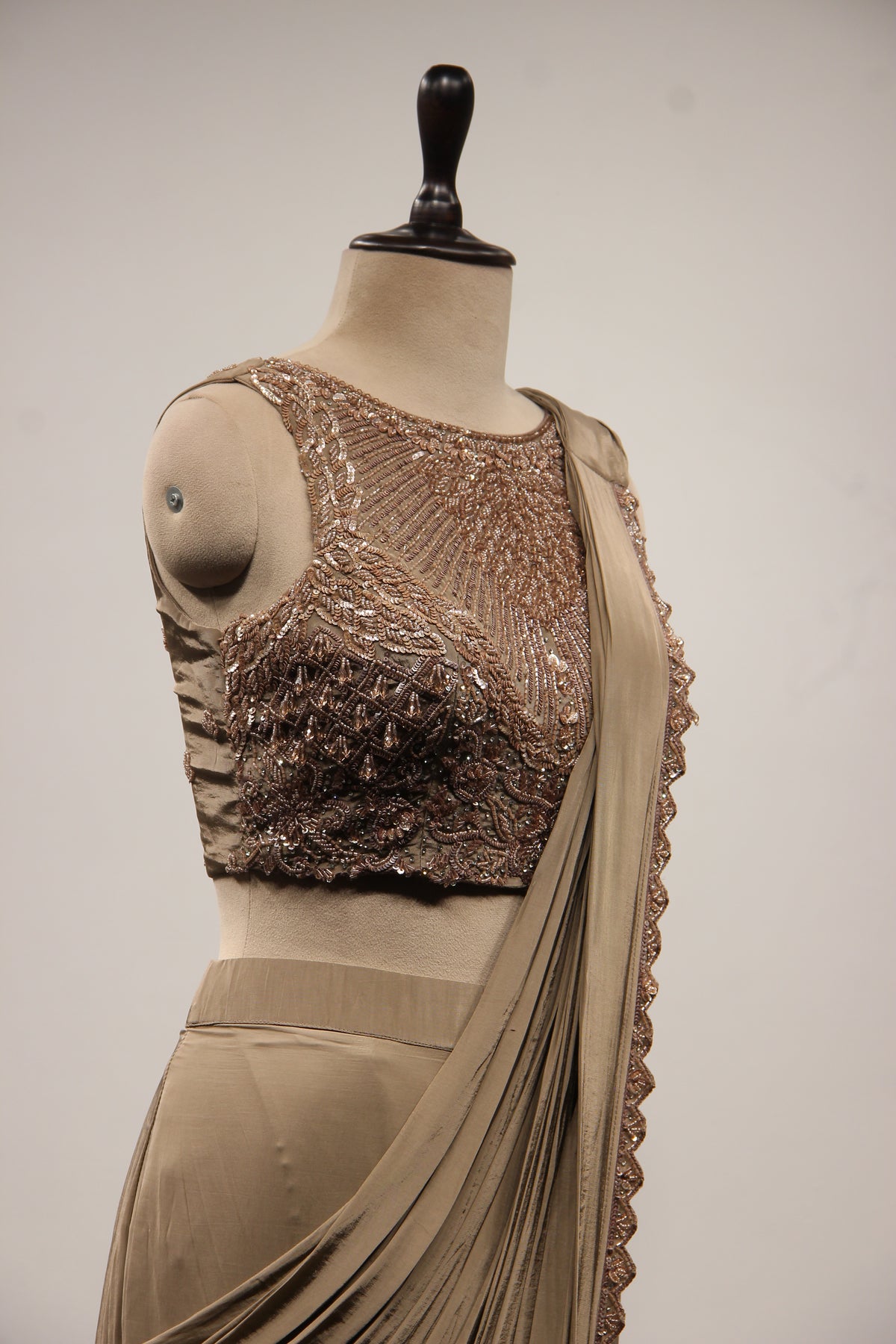 Crepe Drape Saree with Cut Dana & Sequin Handwork, Net Corset Blouse