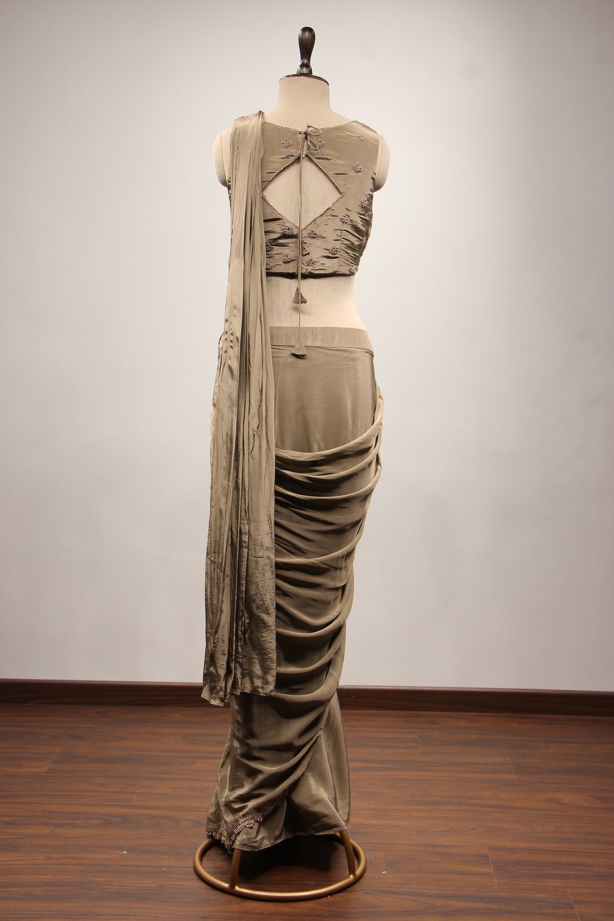 Crepe Drape Saree with Cut Dana & Sequin Handwork, Net Corset Blouse