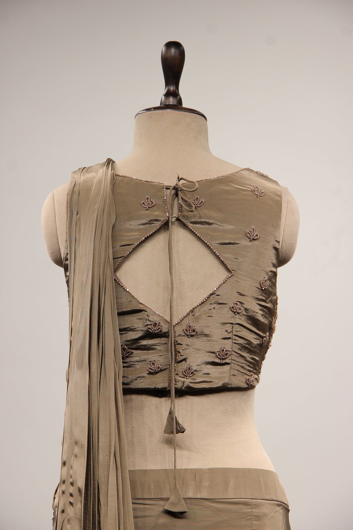 Crepe Drape Saree with Cut Dana & Sequin Handwork, Net Corset Blouse