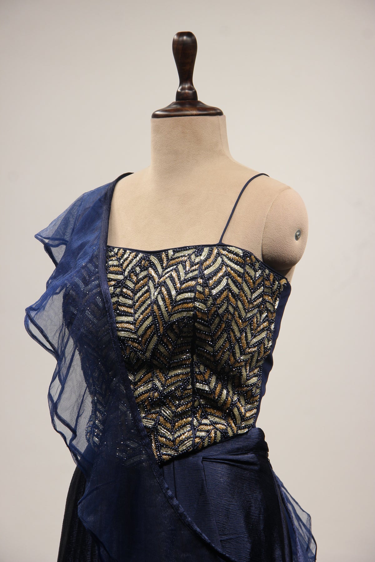 Imported Indo Western Cowl Skirt with Bead & Cut Dana Handwork