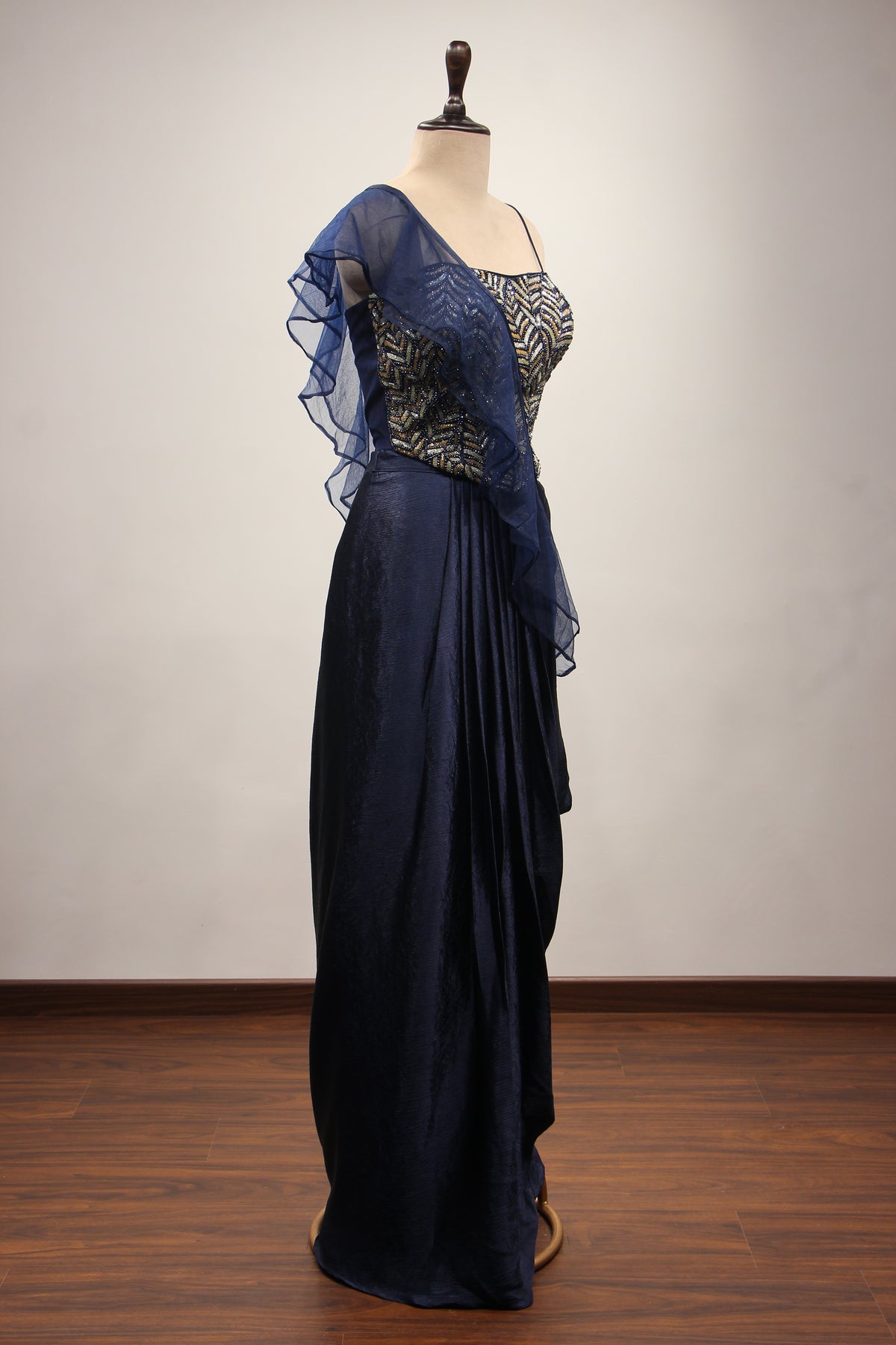 Imported Indo Western Cowl Skirt with Bead & Cut Dana Handwork