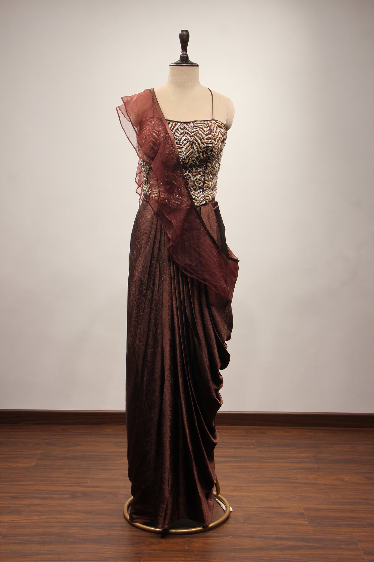 Imported Indo Western Cowl Skirt with Bead & Cut Dana Handwork