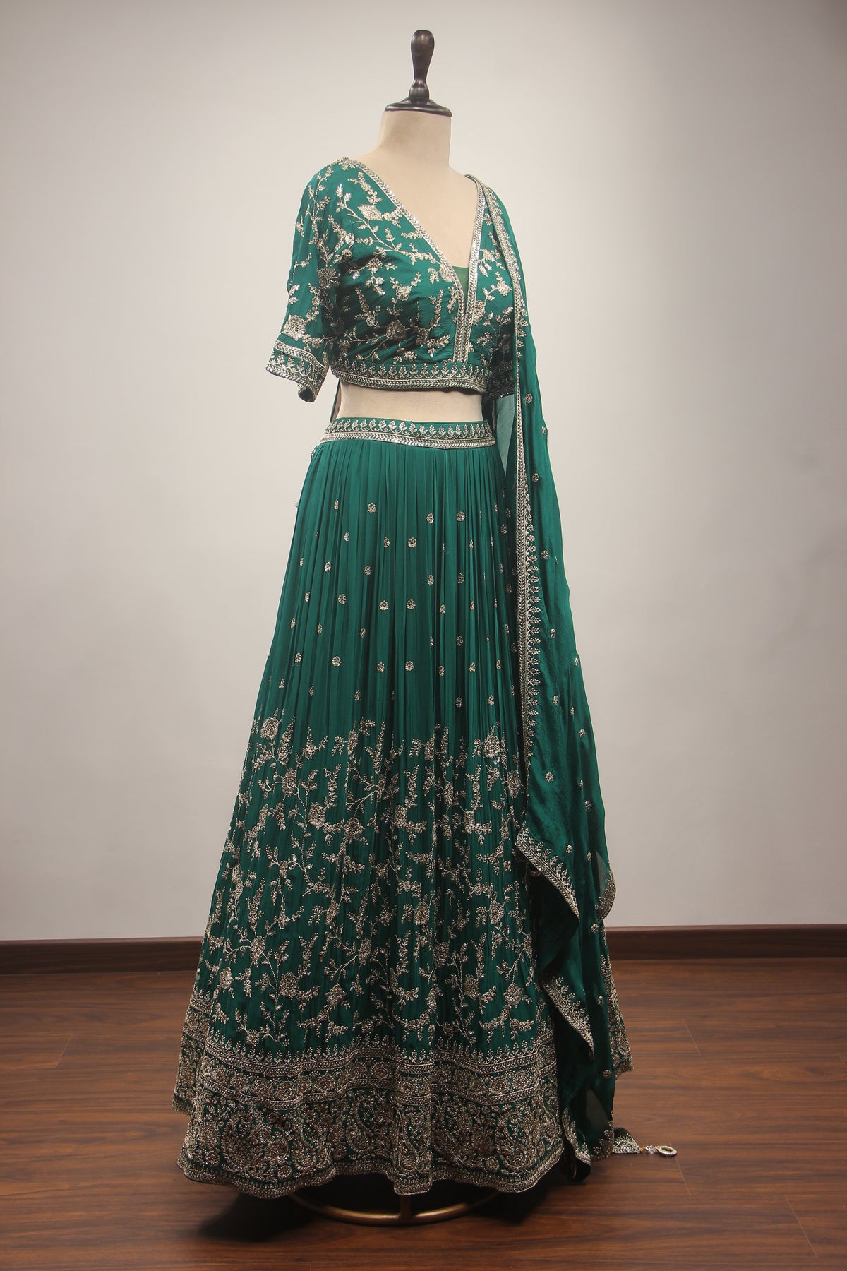 Crepe Lehenga with Sequin & Zari Handwork Embellished Crop Top