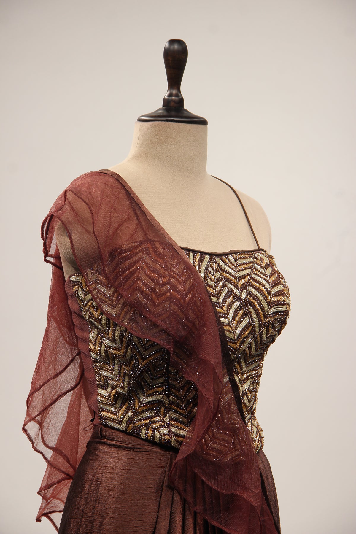 Imported Indo Western Cowl Skirt with Bead & Cut Dana Handwork