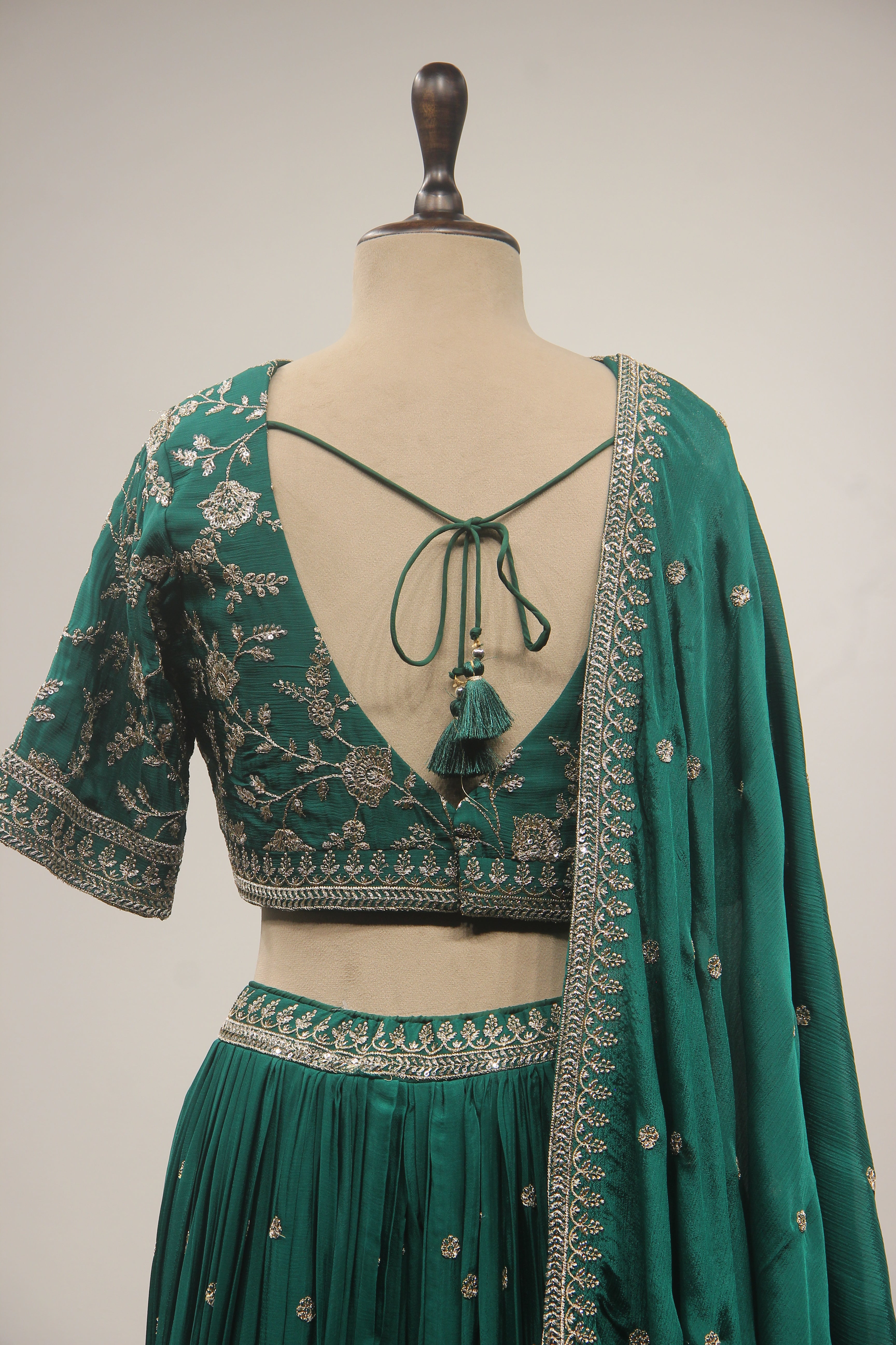Crepe Lehenga with Sequin & Zari Handwork Embellished Crop Top