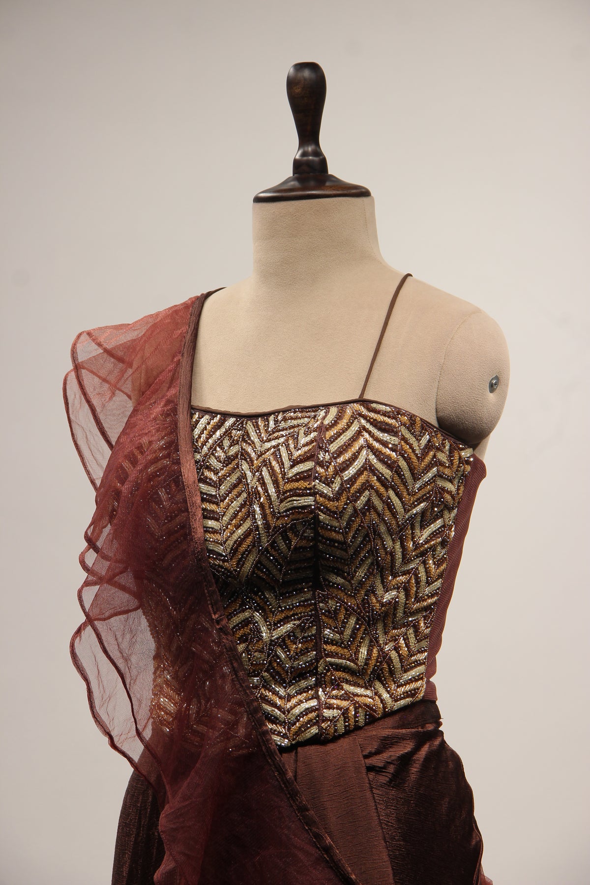 Imported Indo Western Cowl Skirt with Bead & Cut Dana Handwork