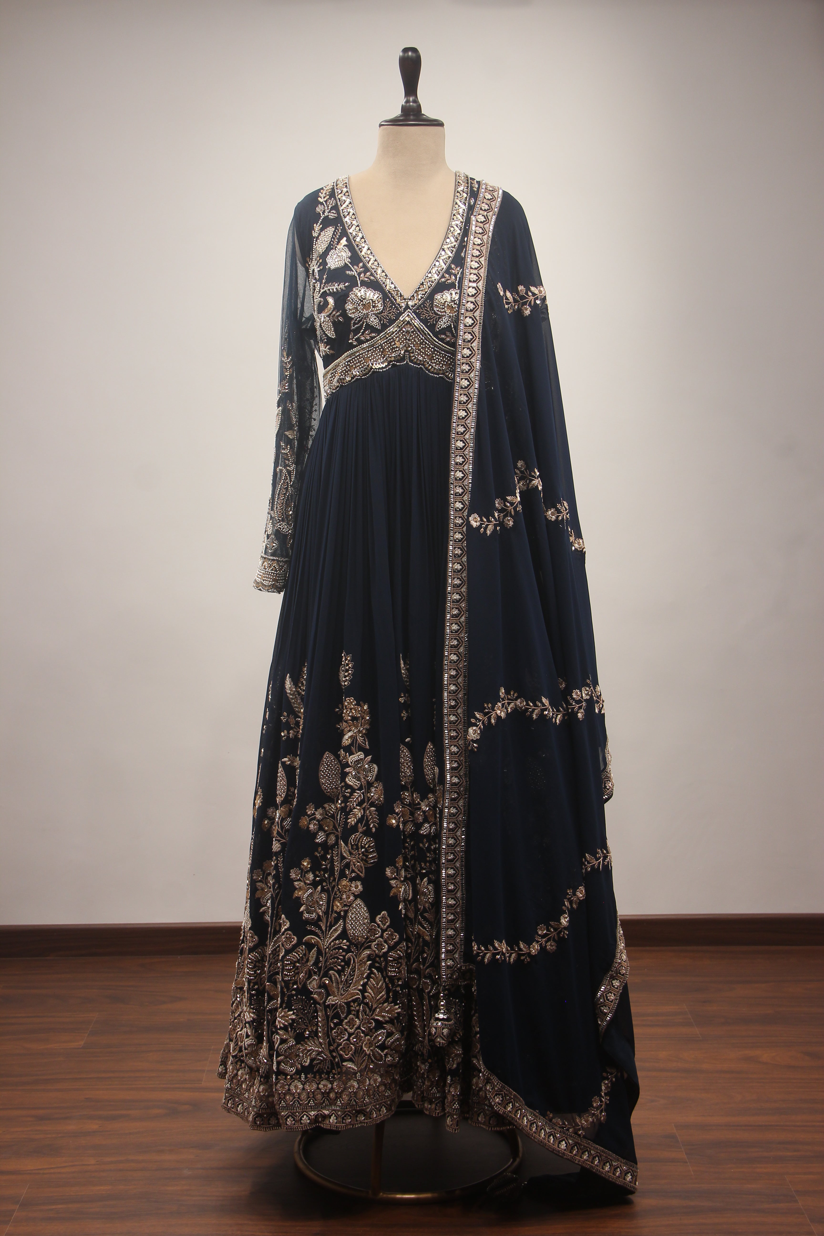 Hand-Embroidered Georgette Floor-Length Anarkali Gown with Bead & Sequin Work