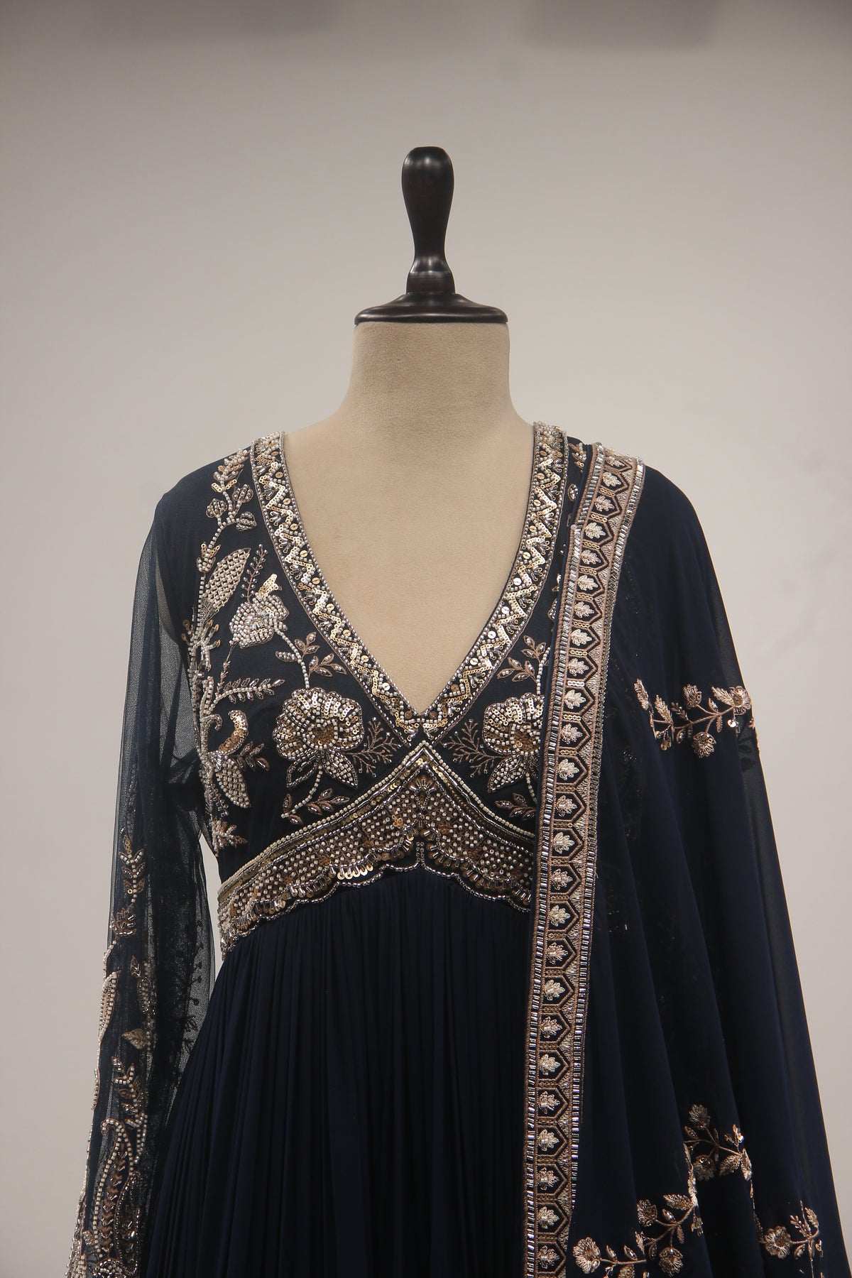 Georgette Floor-Length Anarkali Gown with Hand Embroidery, Bead & Sequin Work
