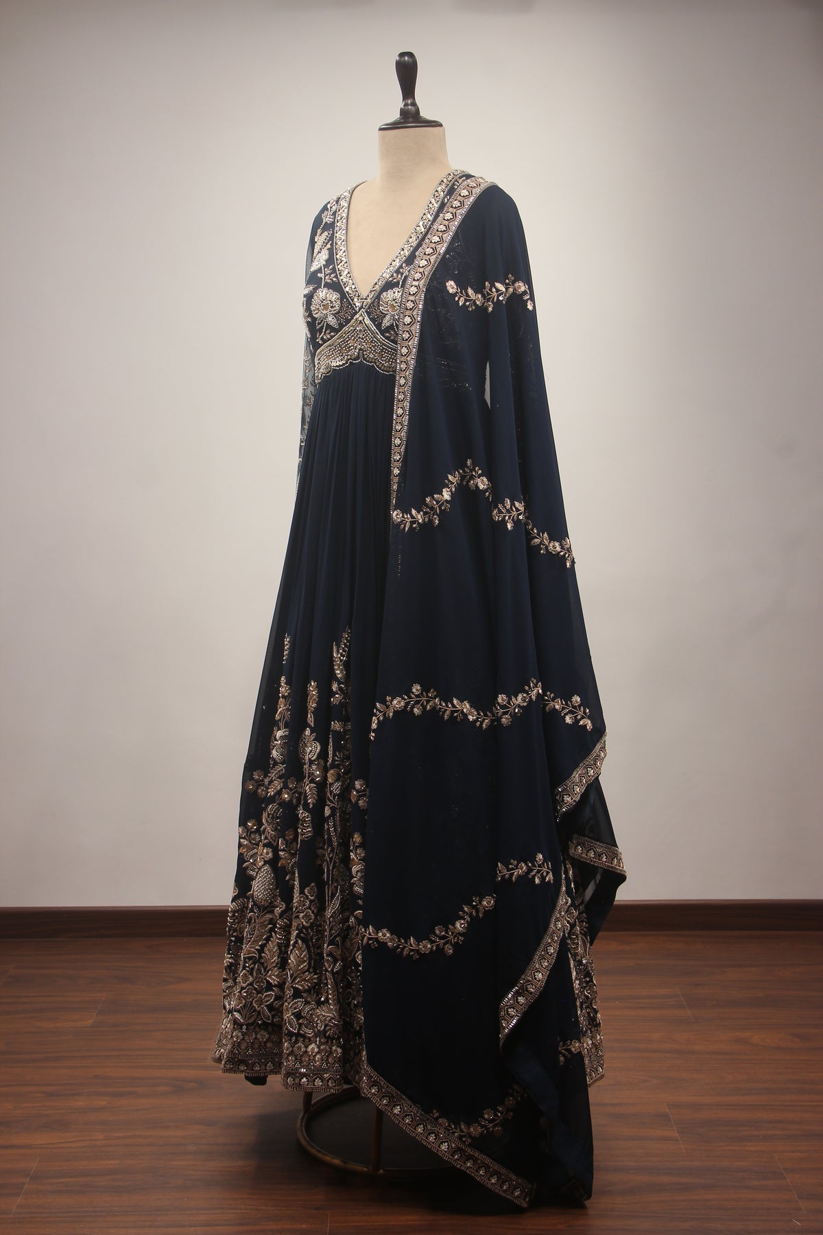 Hand-Embroidered Georgette Floor-Length Anarkali Gown with Bead & Sequin Work