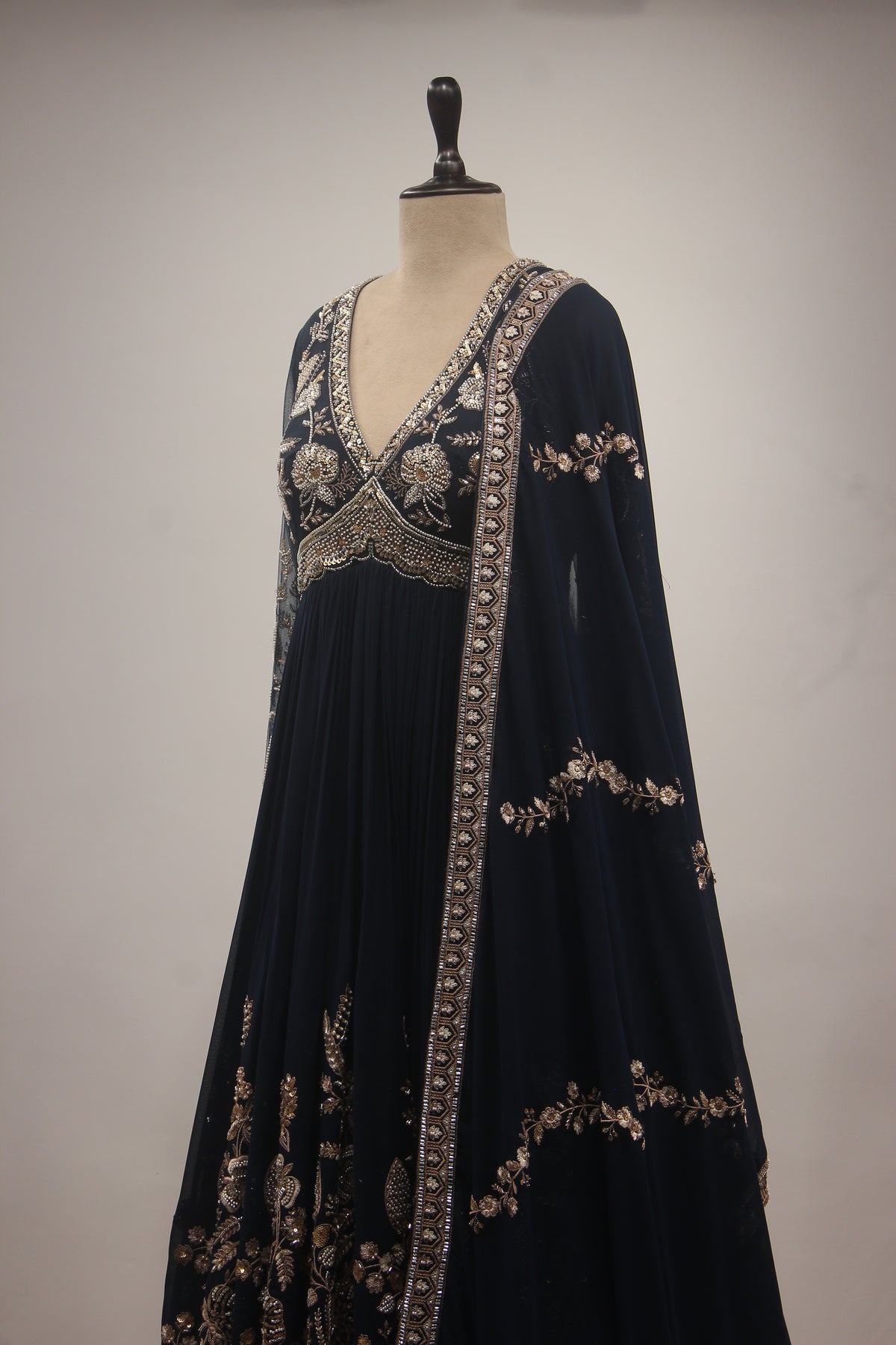Hand-Embroidered Georgette Floor-Length Anarkali Gown with Bead & Sequin Work