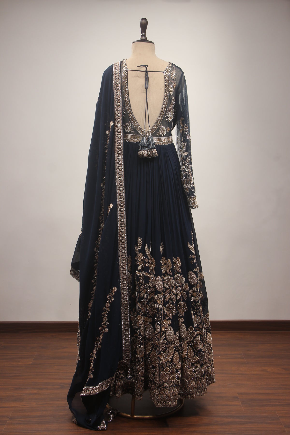 Georgette Floor-Length Anarkali Gown with Hand Embroidery, Bead & Sequin Work