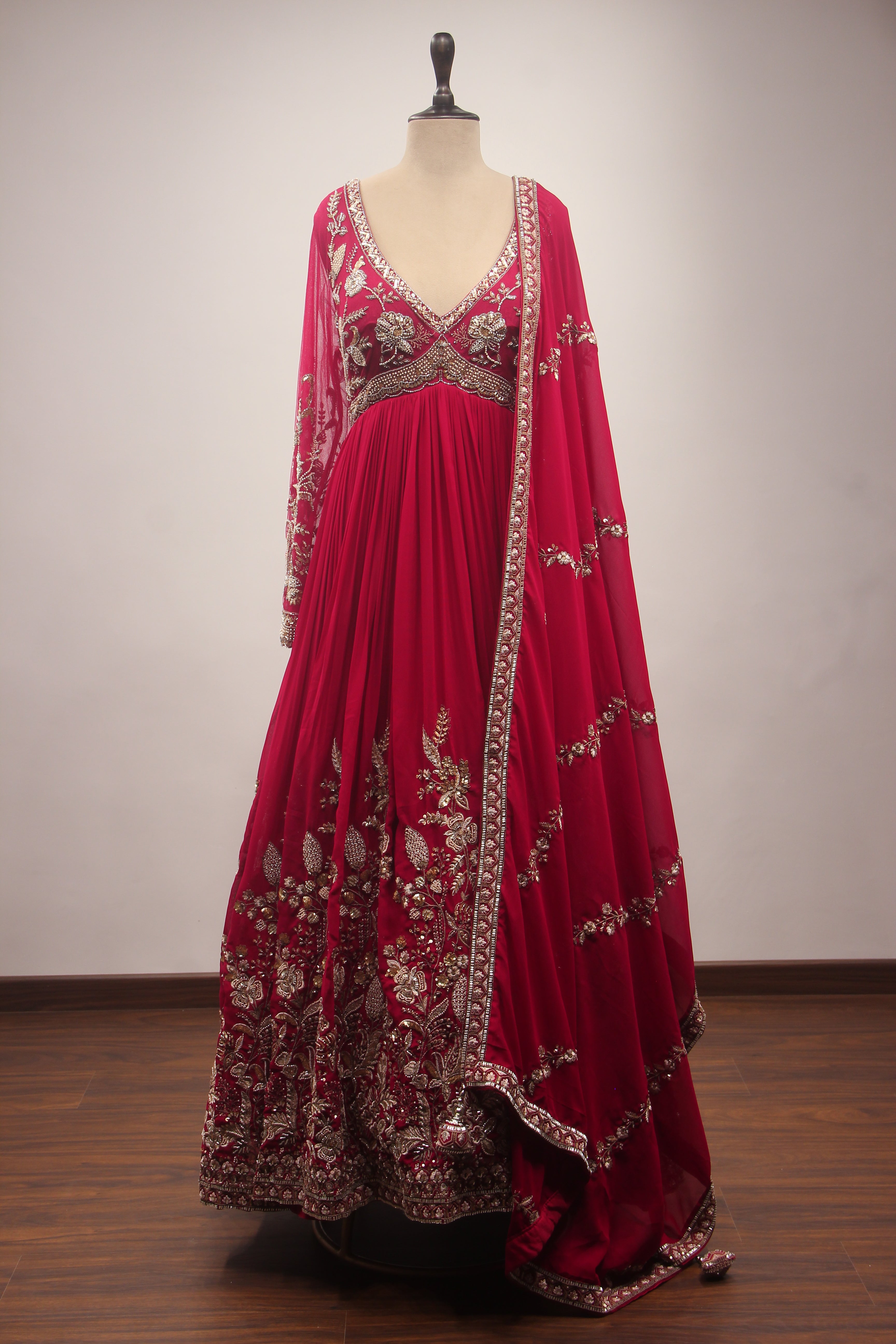 Hand-Embroidered Georgette Floor-Length Anarkali Gown with Bead & Sequin Work