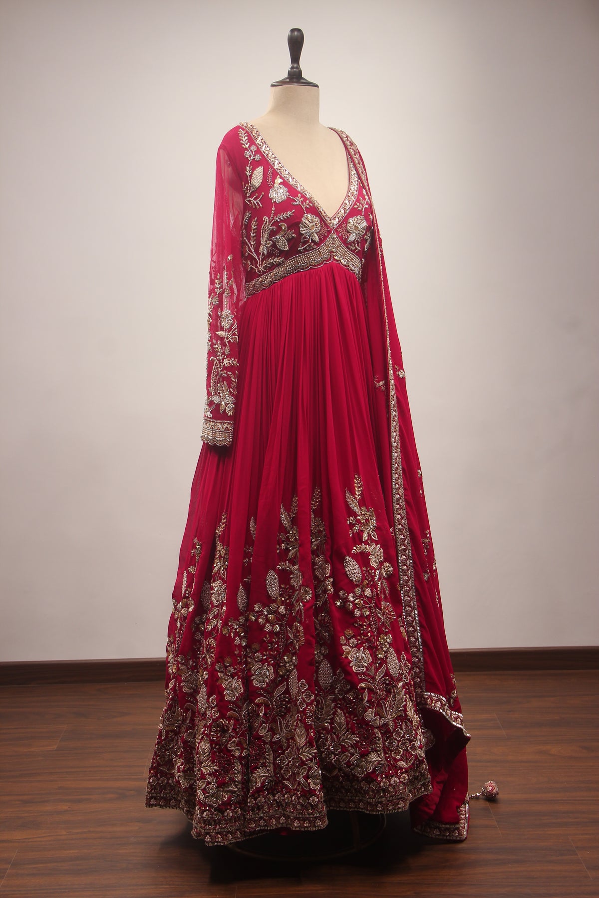 Hand-Embroidered Georgette Floor-Length Anarkali Gown with Bead & Sequin Work